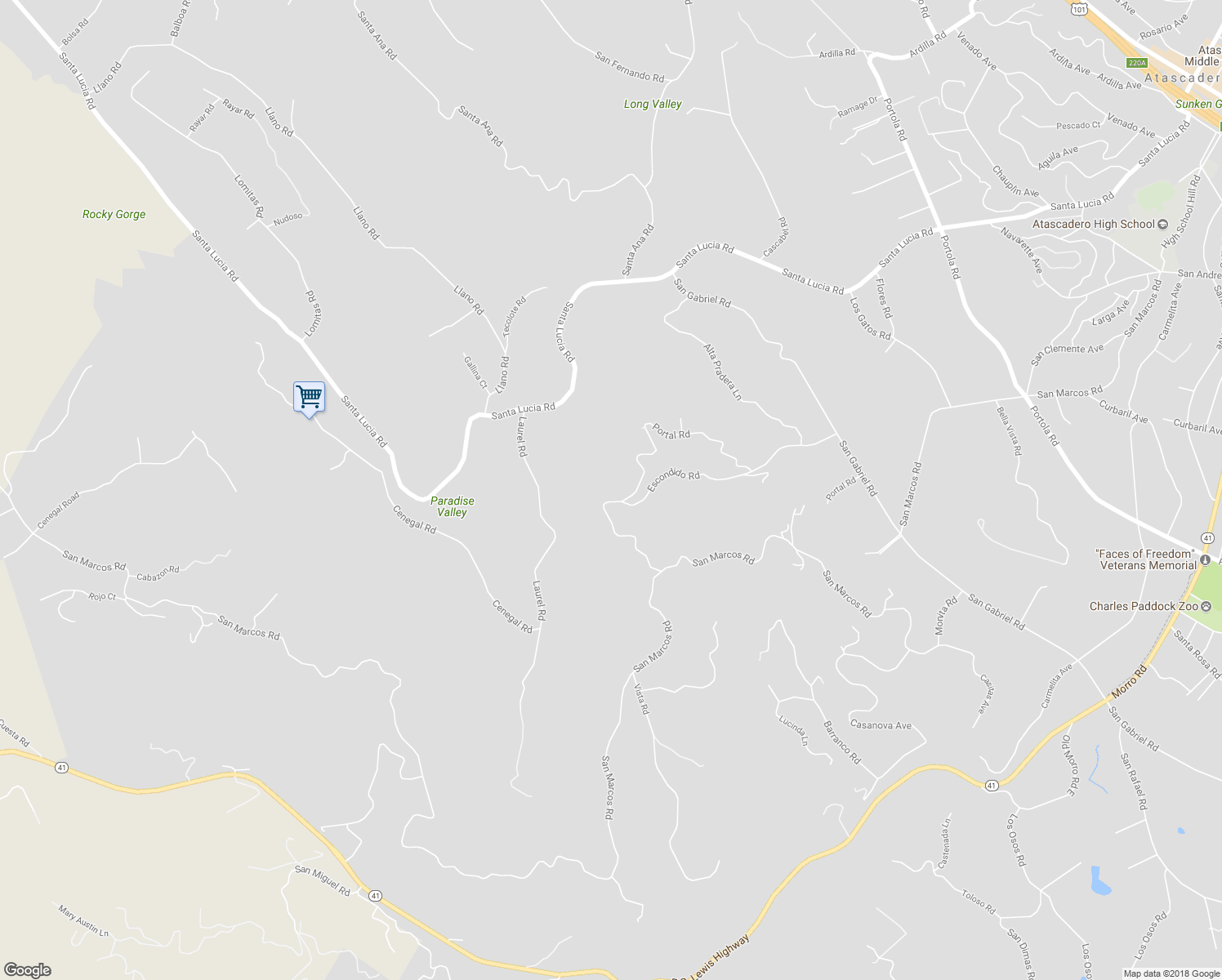 map of restaurants, bars, coffee shops, grocery stores, and more near 10920 Portal Road in Atascadero