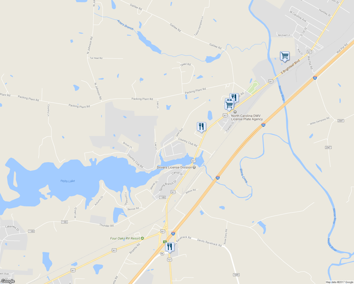 map of restaurants, bars, coffee shops, grocery stores, and more near 111 Cypress Point in Smithfield