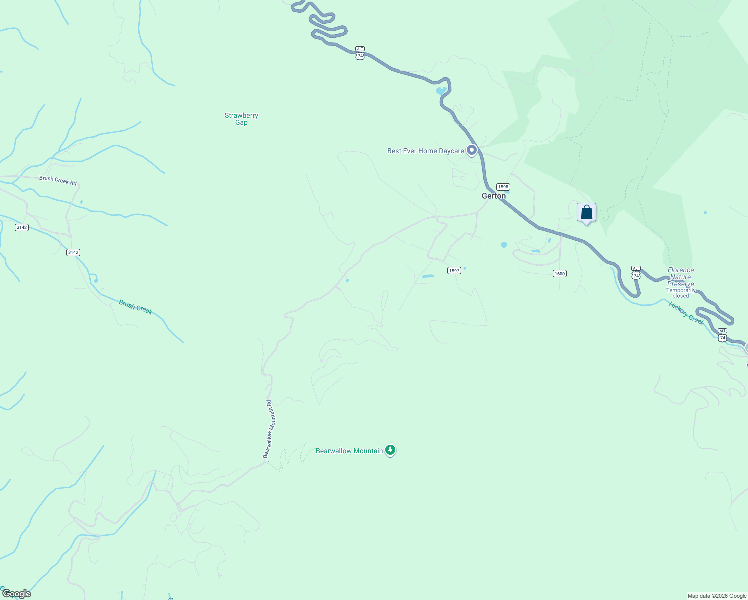 map of restaurants, bars, coffee shops, grocery stores, and more near 218 McGuffey Ridge Road in Gerton