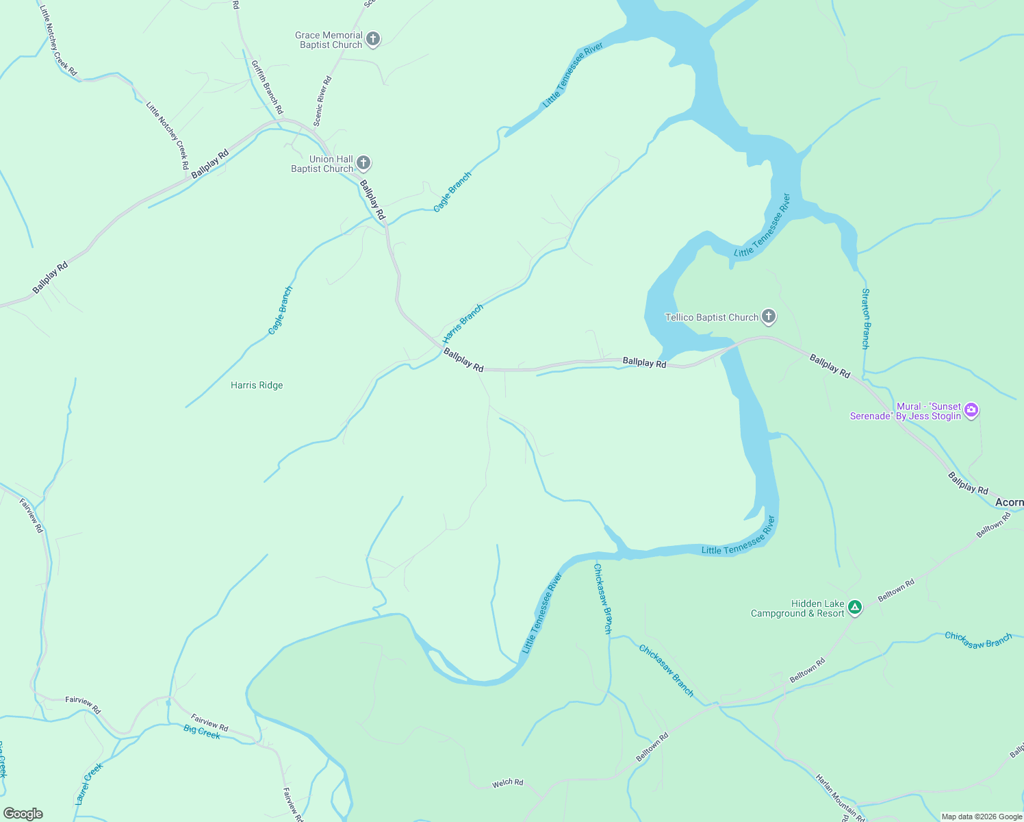 map of restaurants, bars, coffee shops, grocery stores, and more near 3116 Tellico Camp Road in Madisonville