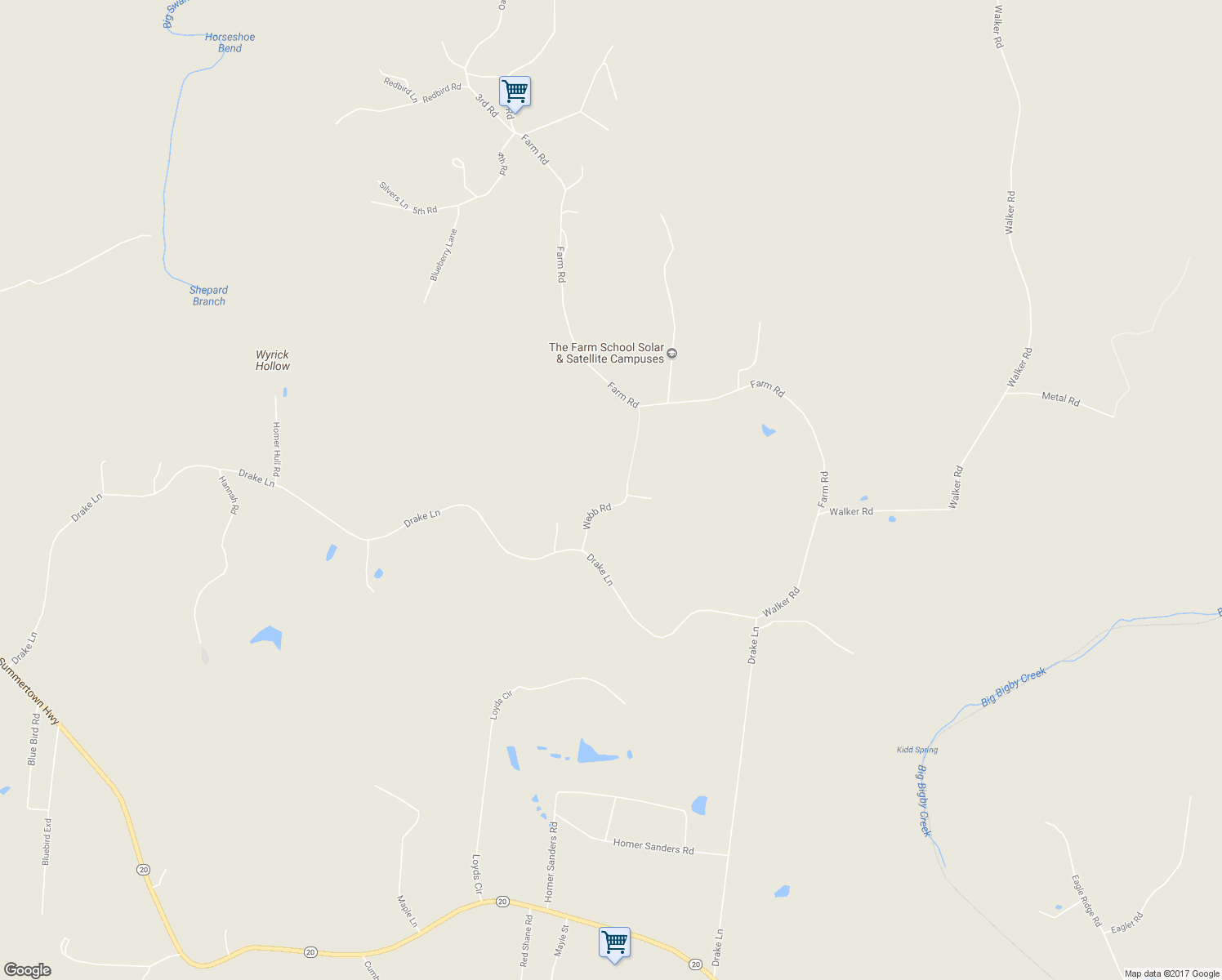 map of restaurants, bars, coffee shops, grocery stores, and more near 147 Webb Road in Summertown