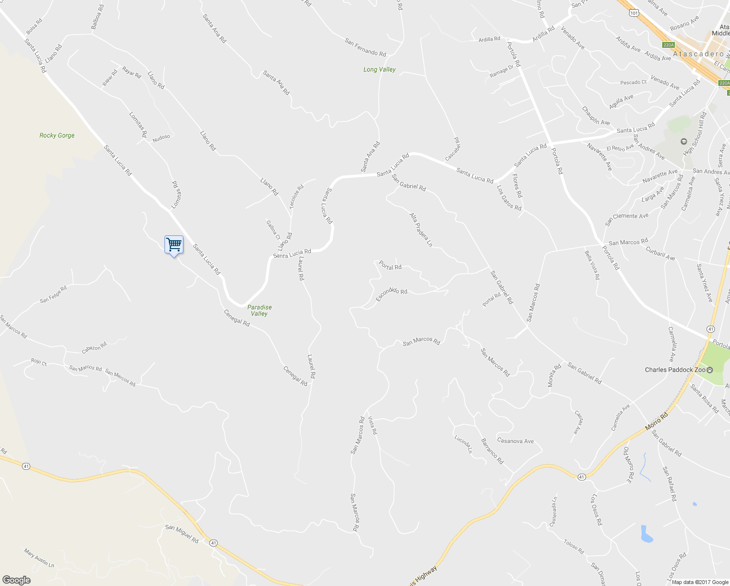 map of restaurants, bars, coffee shops, grocery stores, and more near 10900 Portal Road in Atascadero