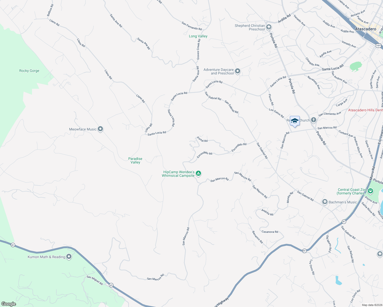 map of restaurants, bars, coffee shops, grocery stores, and more near 10900 Portal Road in Atascadero