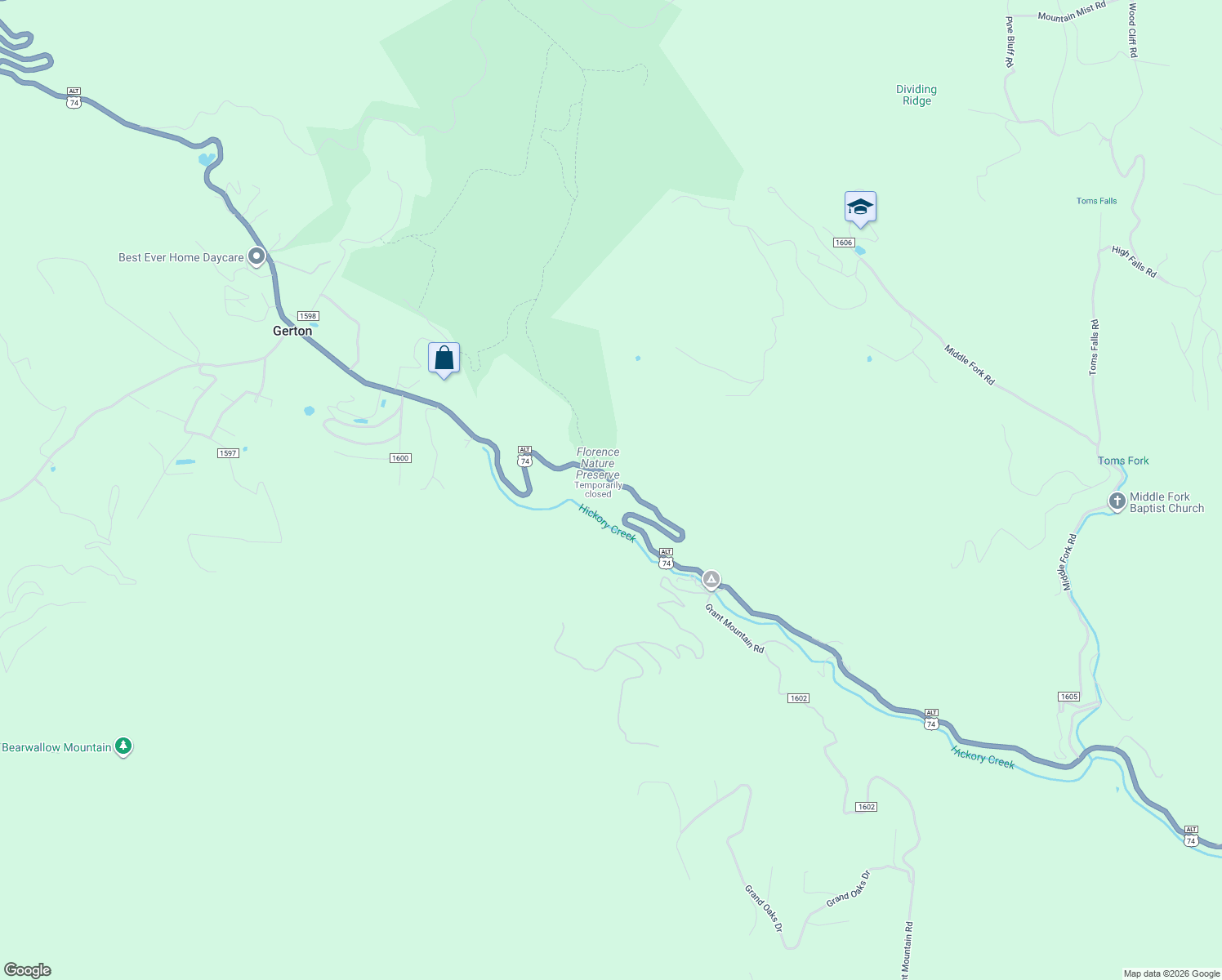 map of restaurants, bars, coffee shops, grocery stores, and more near 3761 Gerton Highway in Gerton