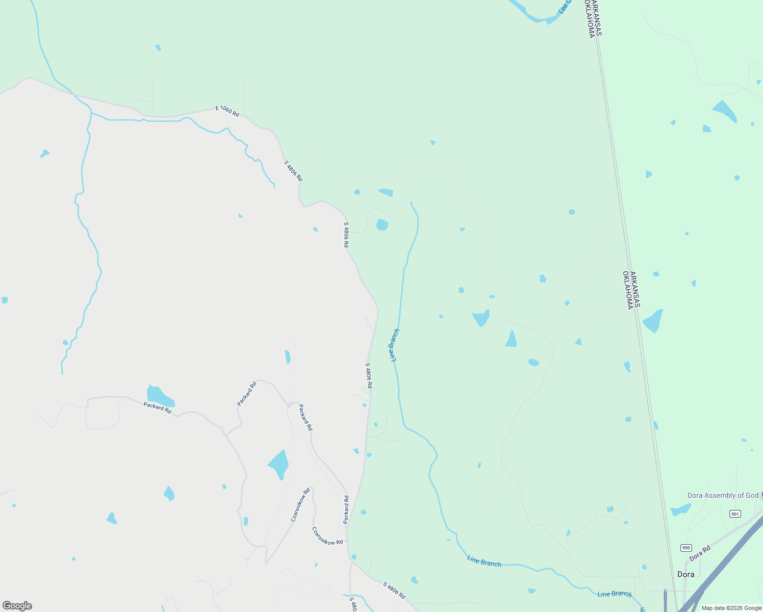 map of restaurants, bars, coffee shops, grocery stores, and more near Blue Mouse Road in Muldrow