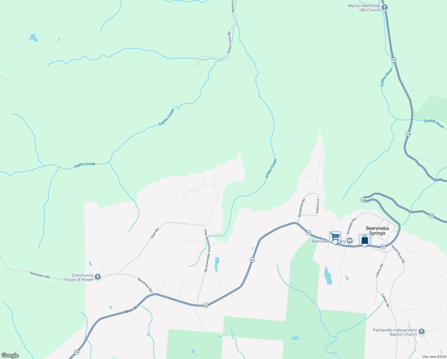 map of restaurants, bars, coffee shops, grocery stores, and more near 284 Middle Ridge Rd in Beersheba Springs