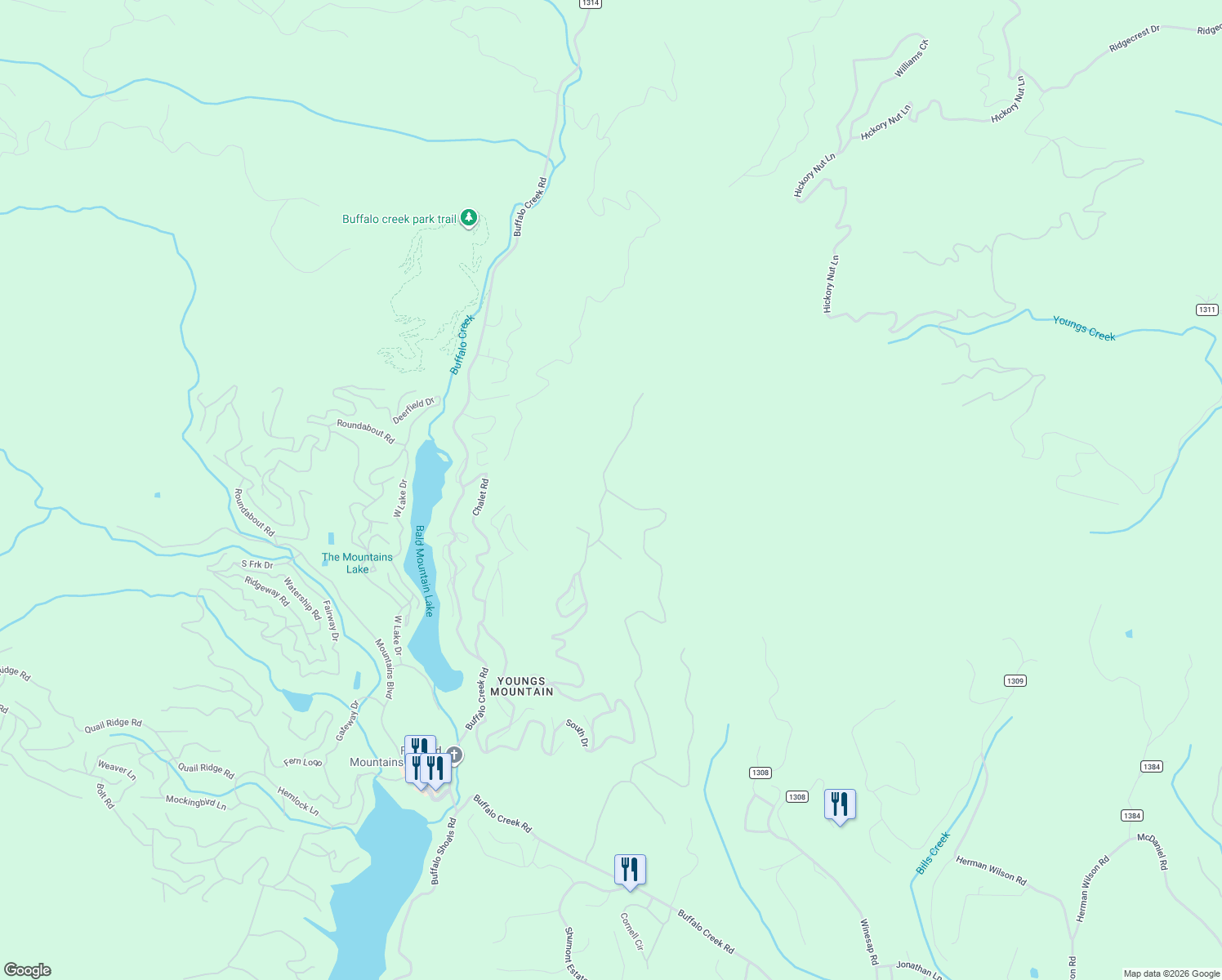 map of restaurants, bars, coffee shops, grocery stores, and more near 197 Tatanka Trail in Lake Lure