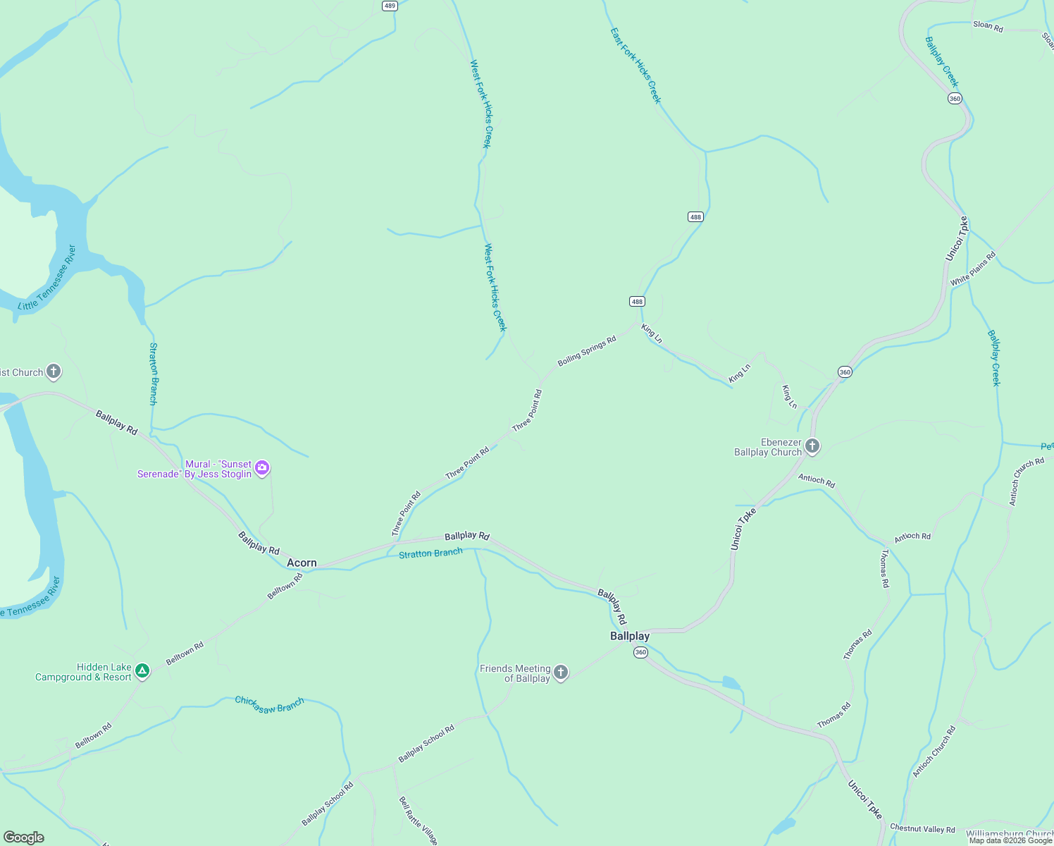 map of restaurants, bars, coffee shops, grocery stores, and more near 235 Three Point Road in Vonore