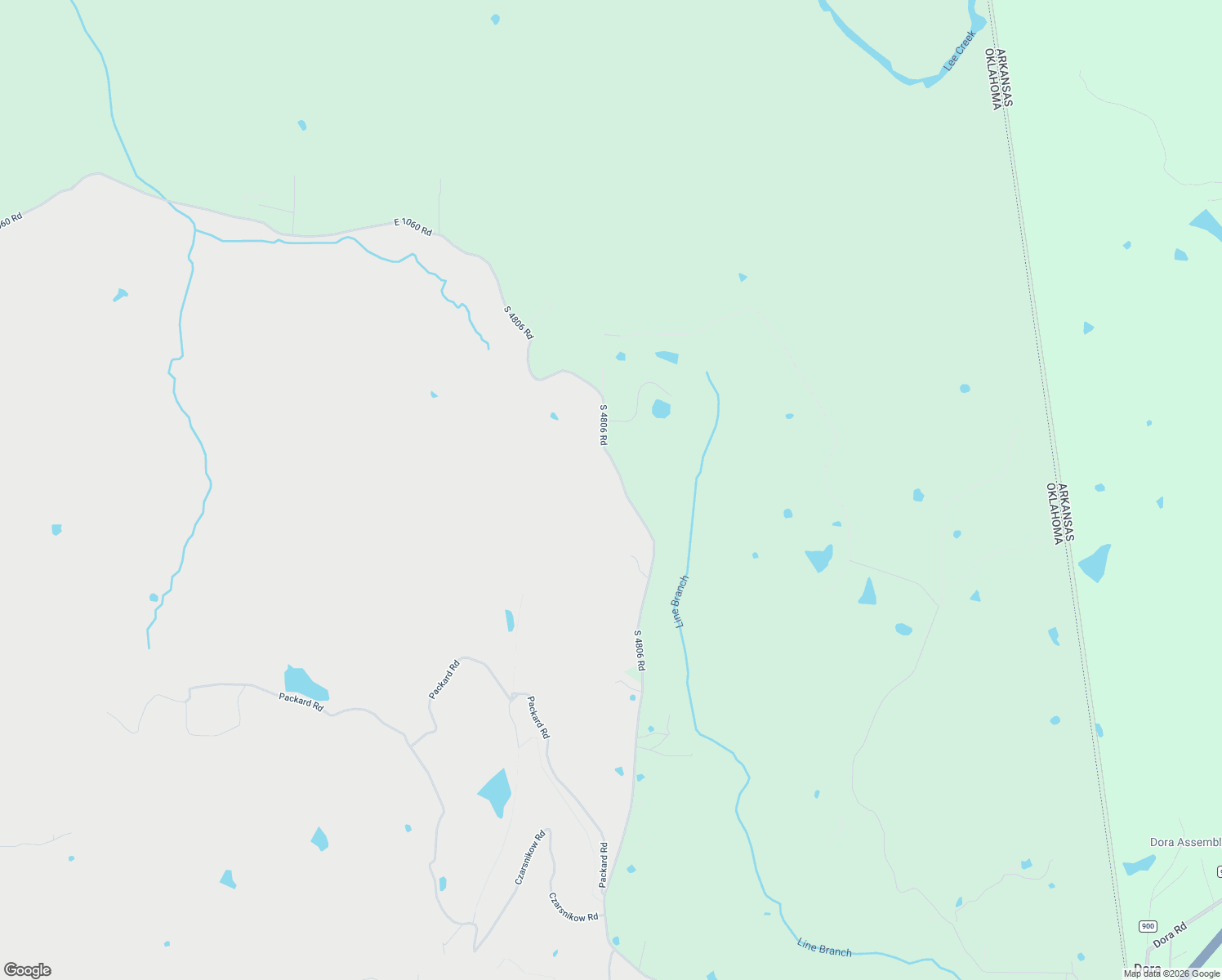 map of restaurants, bars, coffee shops, grocery stores, and more near Blue Mouse Road in Muldrow