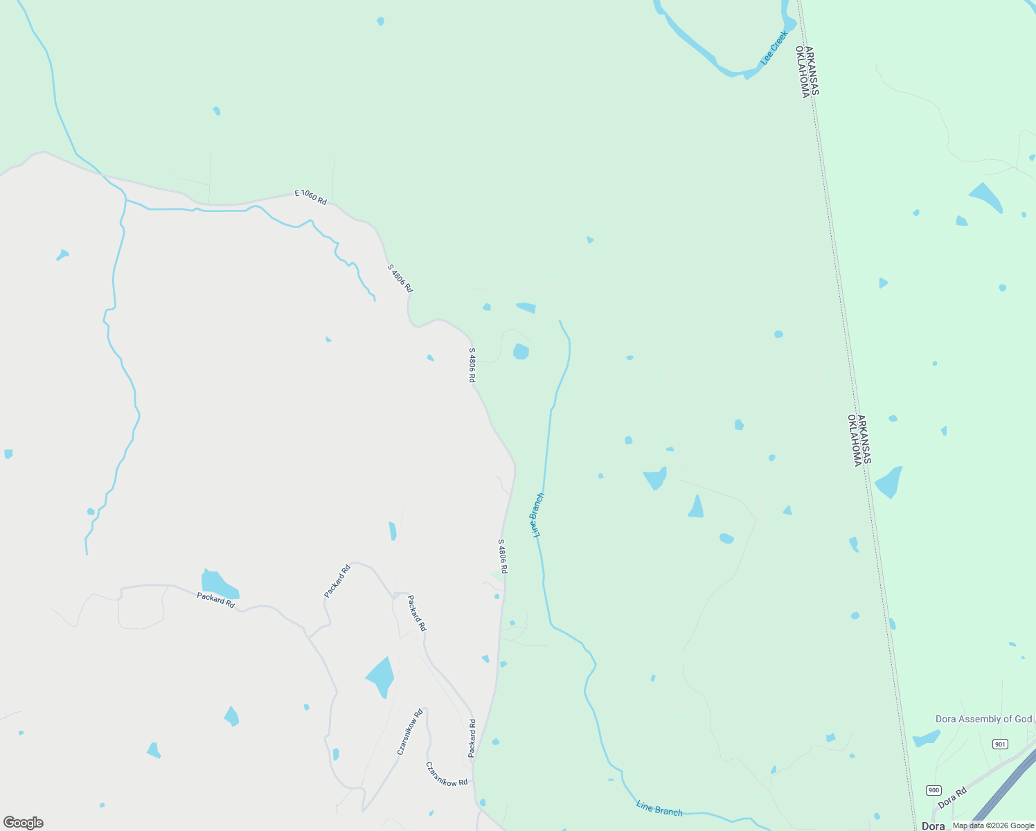 map of restaurants, bars, coffee shops, grocery stores, and more near Blue Mouse Road in Muldrow