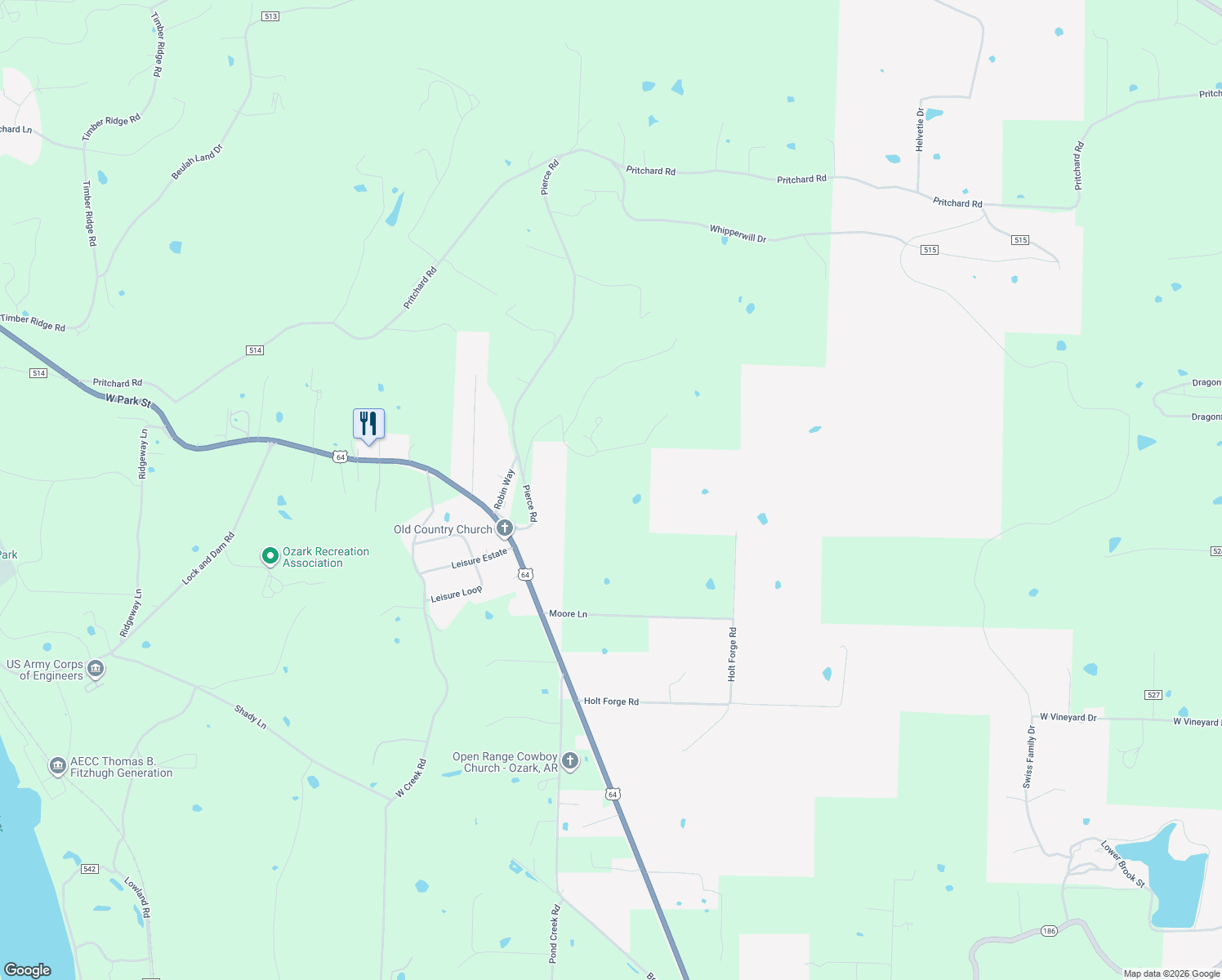 map of restaurants, bars, coffee shops, grocery stores, and more near 7222 Hilburn Point in Ozark