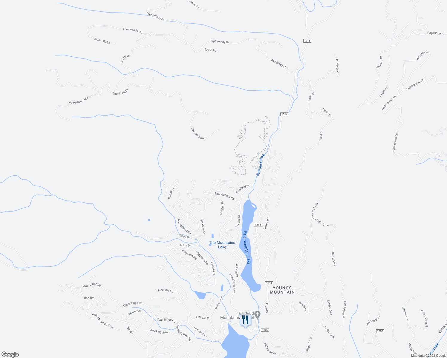 map of restaurants, bars, coffee shops, grocery stores, and more near 165 Jergenson Lane in Lake Lure