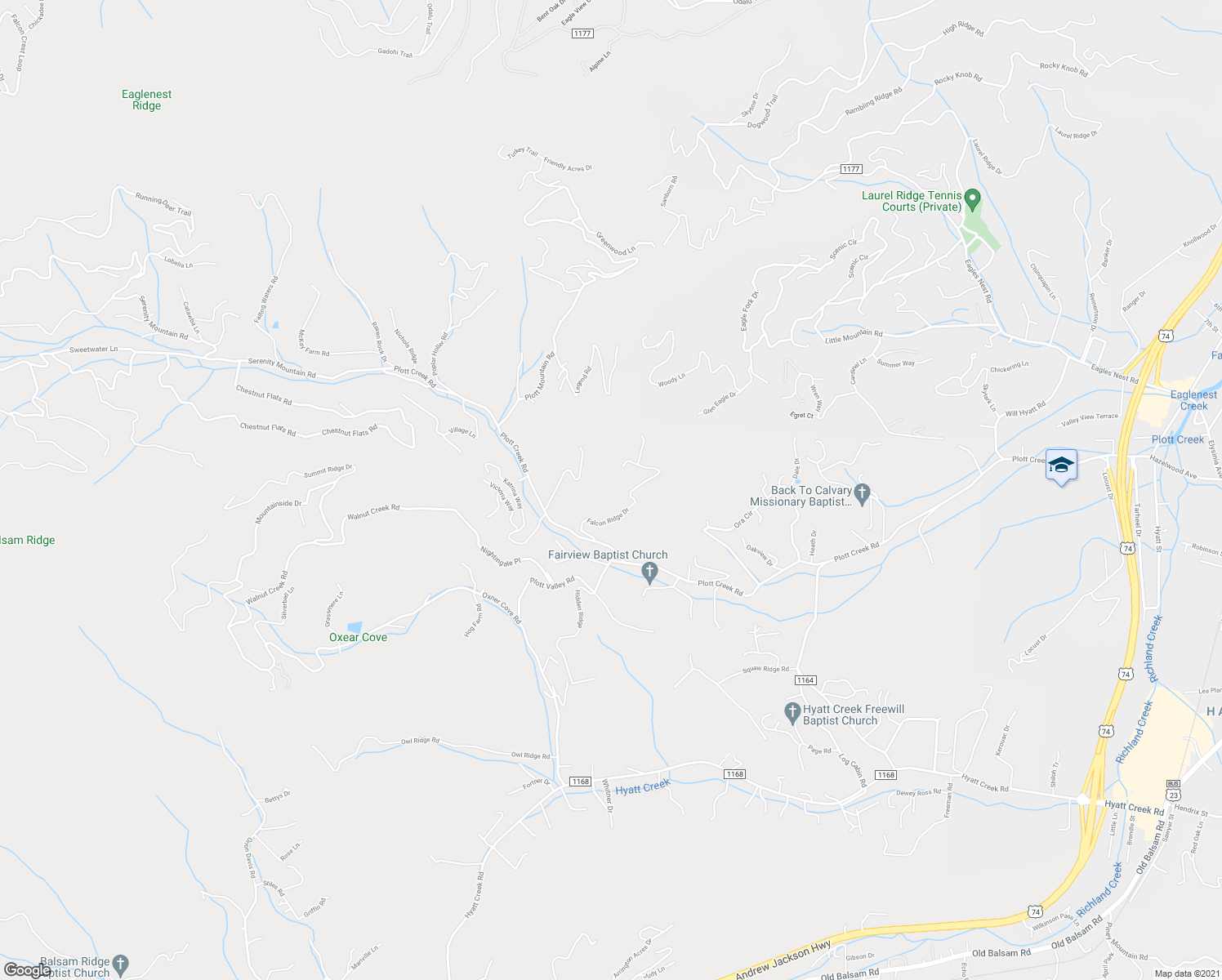 map of restaurants, bars, coffee shops, grocery stores, and more near 371 Falcon Ridge Drive in Waynesville