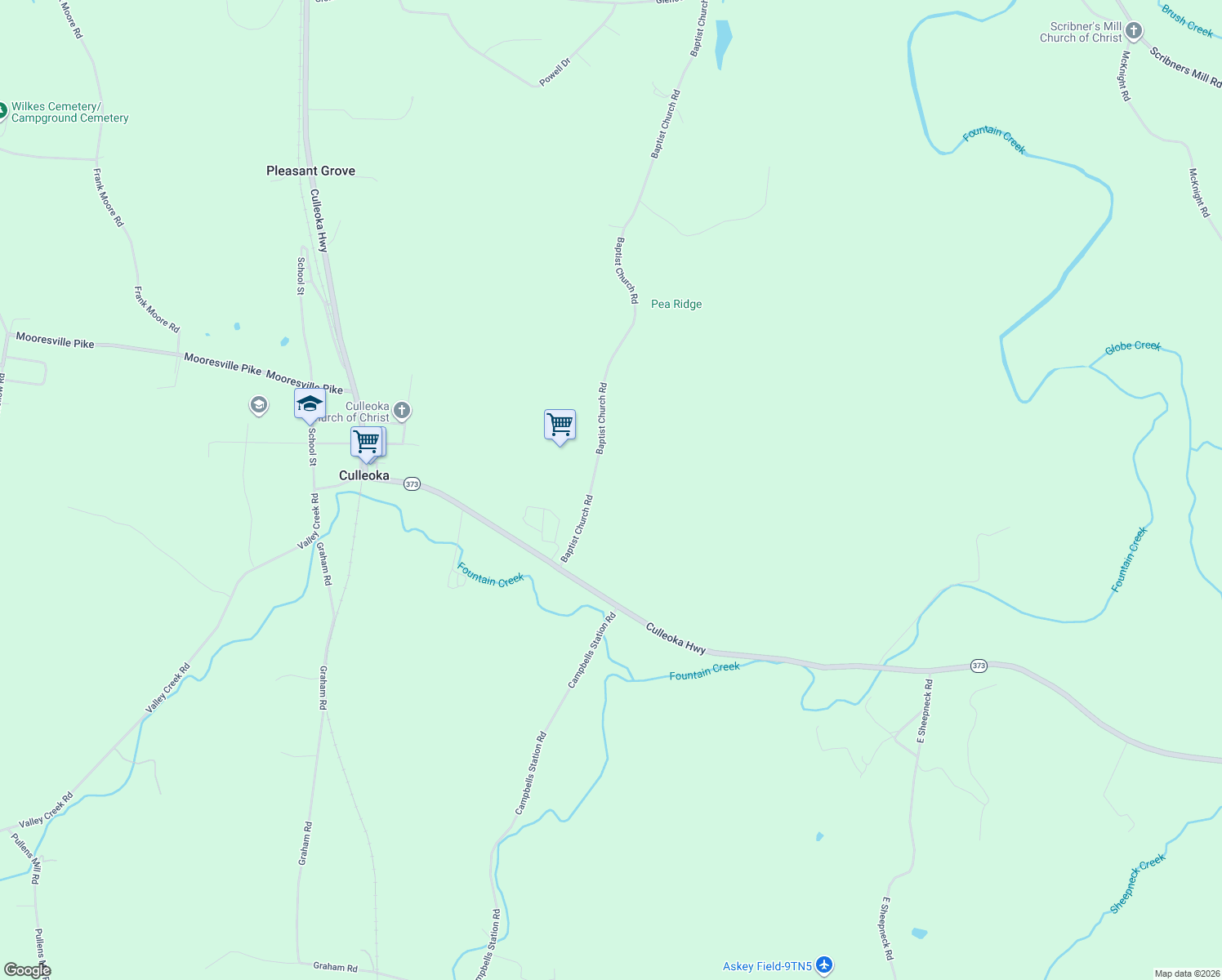 map of restaurants, bars, coffee shops, grocery stores, and more near 2503 Baptist Church Road in Culleoka