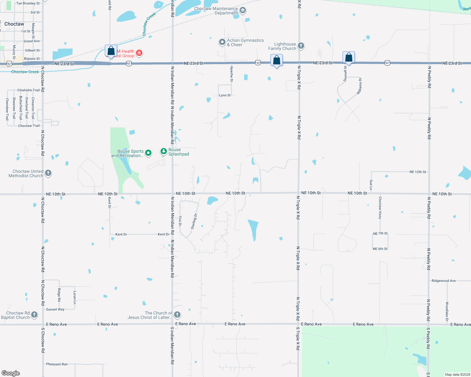 map of restaurants, bars, coffee shops, grocery stores, and more near 1101 Rock Hollow Drive in Choctaw