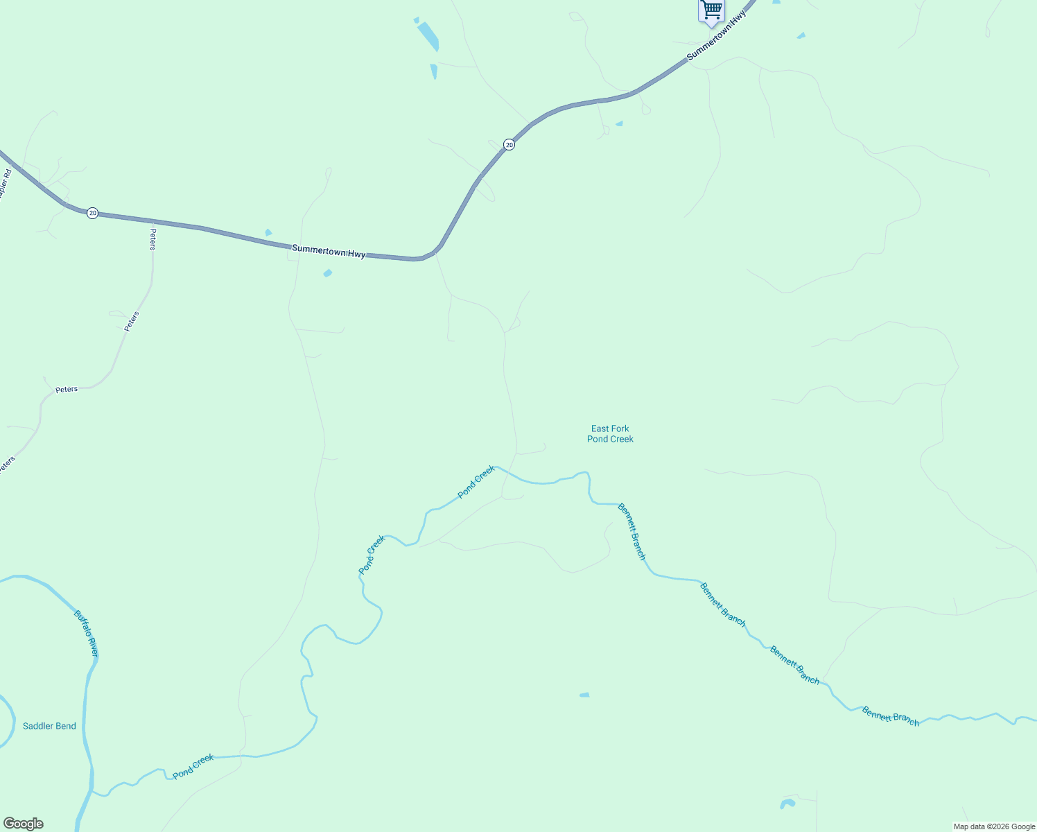 map of restaurants, bars, coffee shops, grocery stores, and more near 237 Pond Creek Road in Summertown