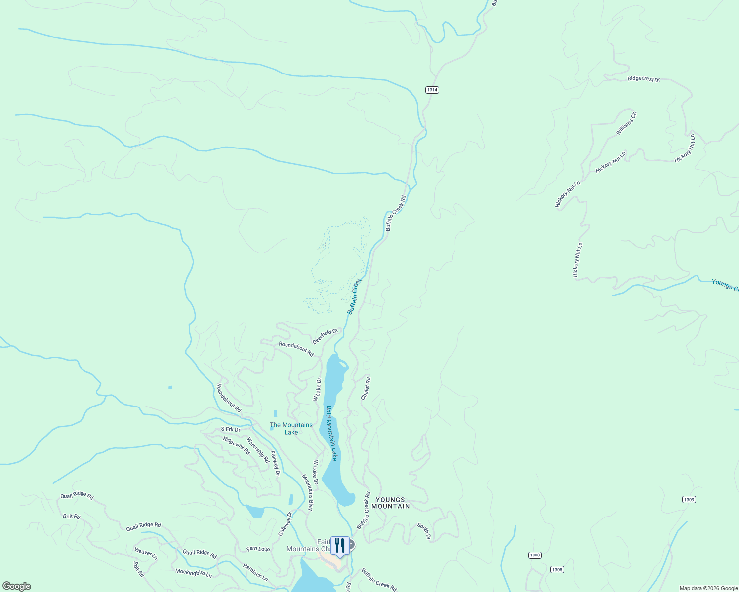 map of restaurants, bars, coffee shops, grocery stores, and more near 111 Buckeye Road in Lake Lure