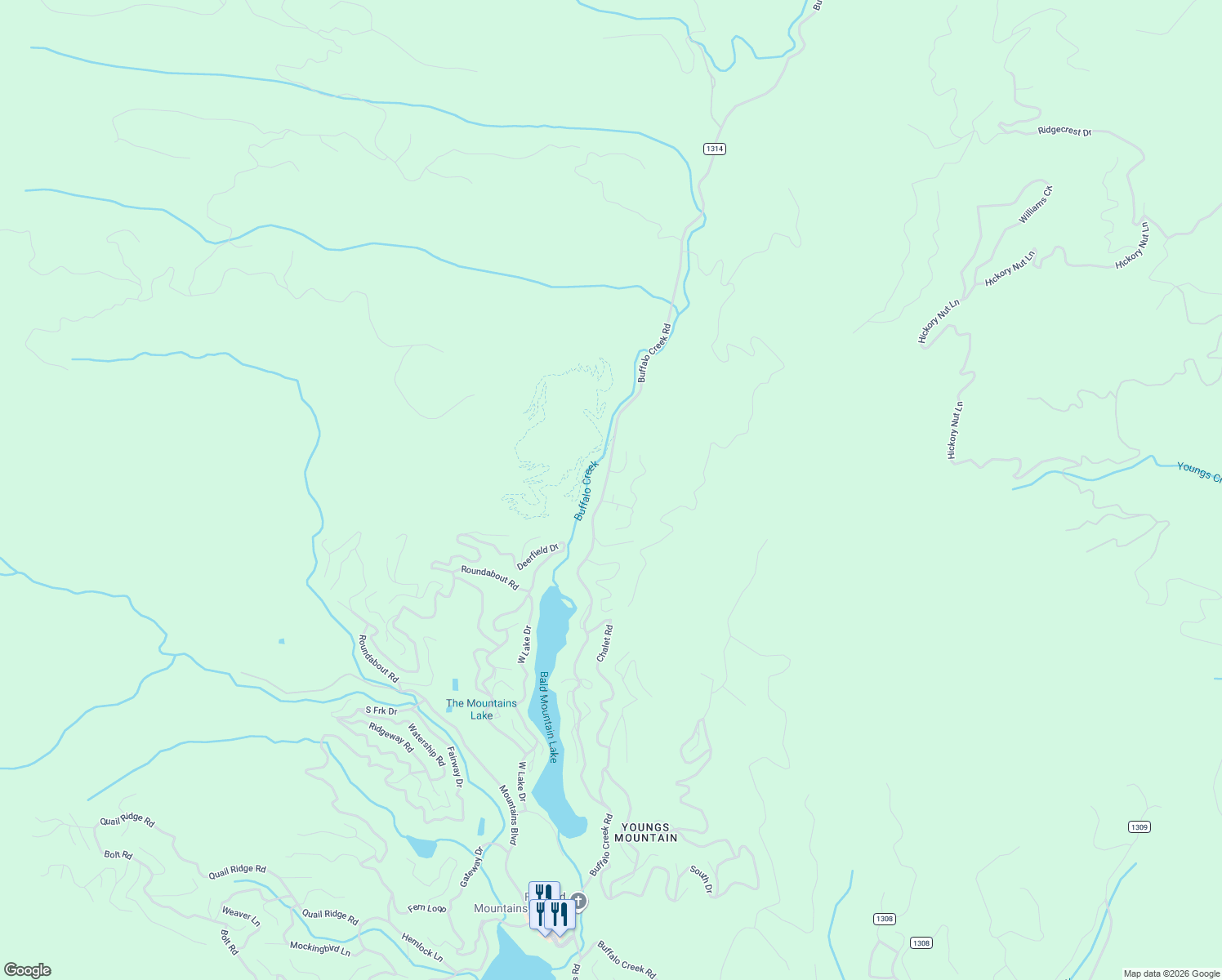 map of restaurants, bars, coffee shops, grocery stores, and more near 111 Buckeye Road in Lake Lure