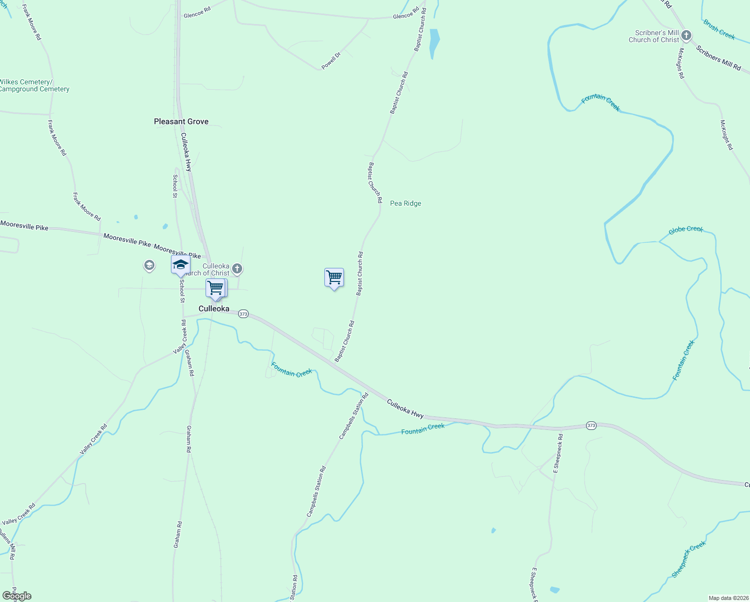 map of restaurants, bars, coffee shops, grocery stores, and more near 2503 Baptist Church Rd in Culleoka