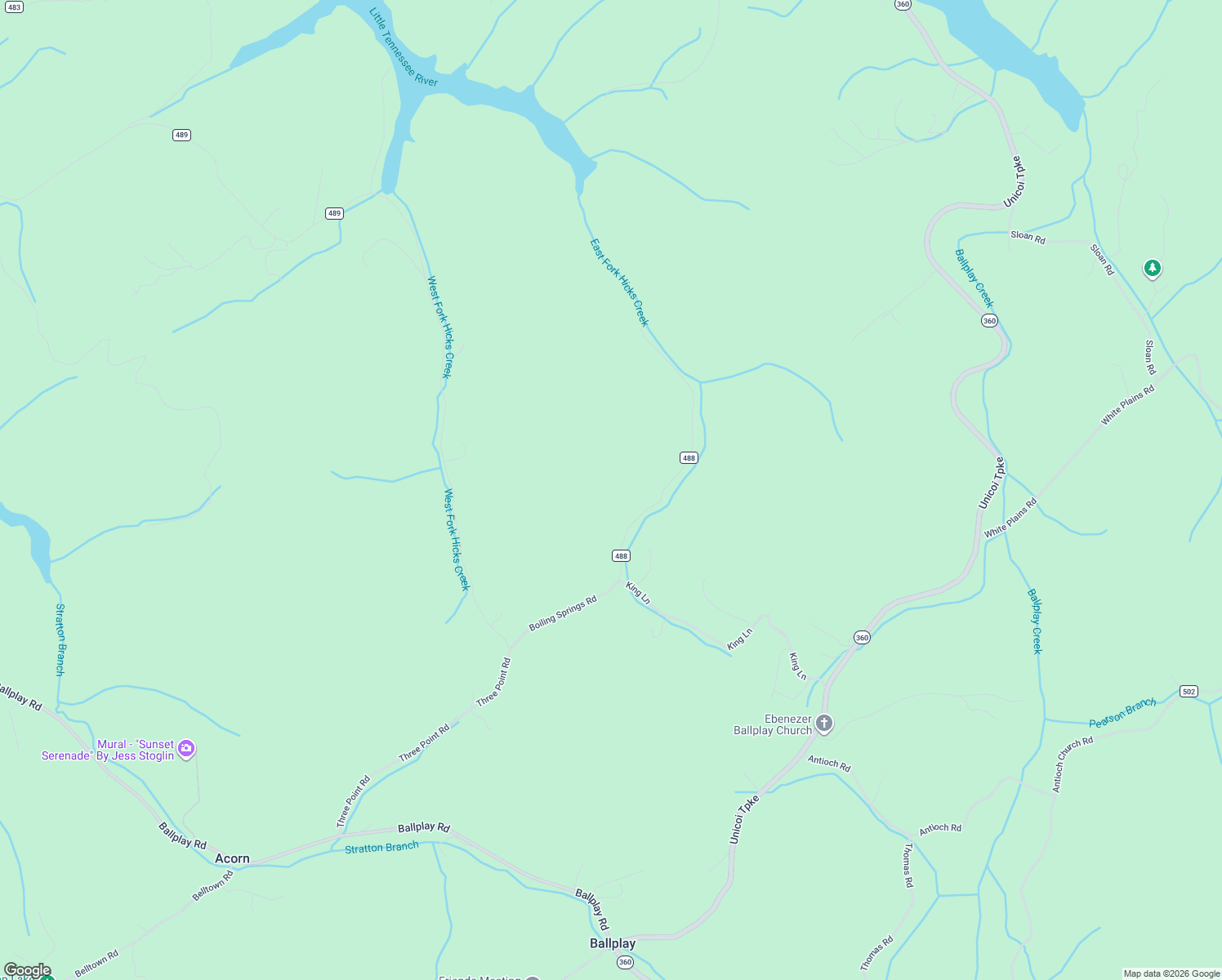 map of restaurants, bars, coffee shops, grocery stores, and more near 3 Rock Point Drive in Vonore