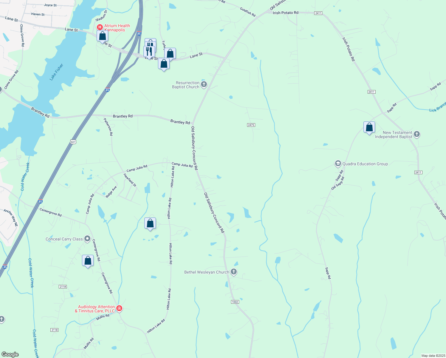 map of restaurants, bars, coffee shops, grocery stores, and more near 4666 Old Salisbury-Concord Road in Kannapolis