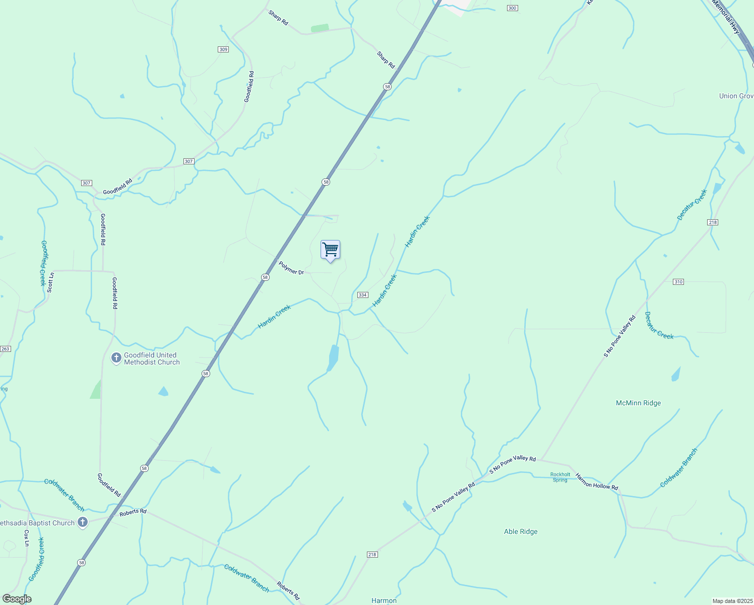 map of restaurants, bars, coffee shops, grocery stores, and more near 206 Pawnee Lane in Decatur