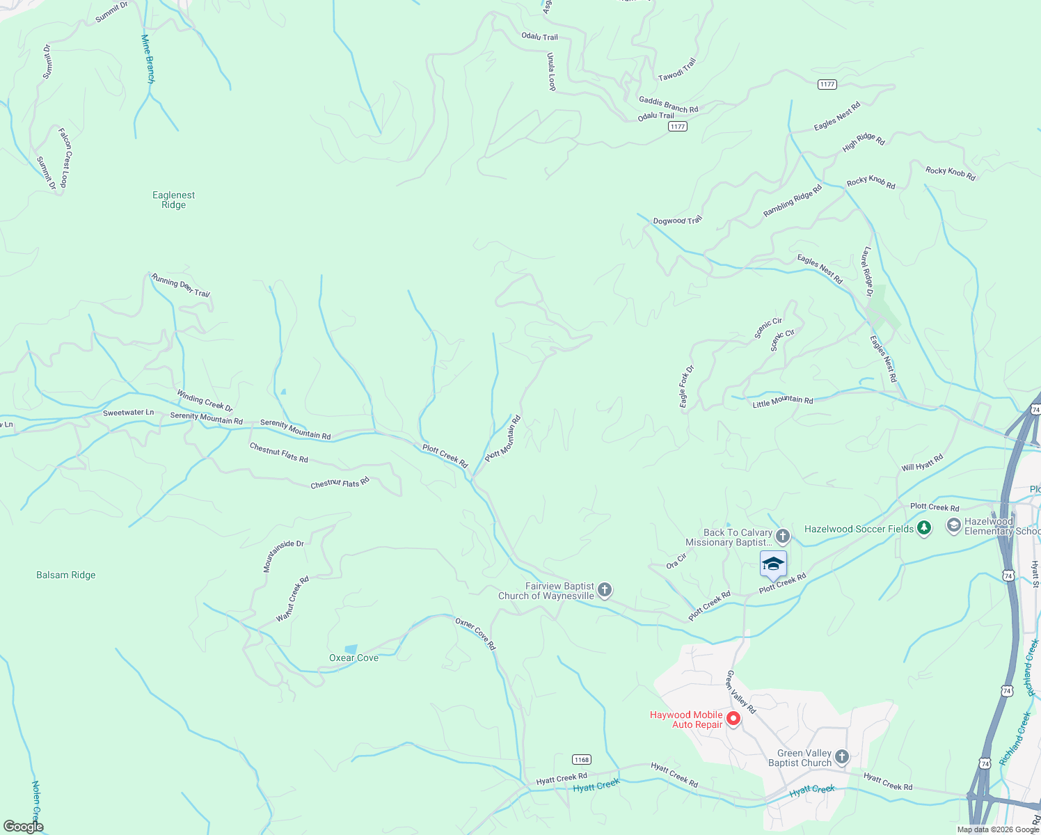 map of restaurants, bars, coffee shops, grocery stores, and more near 277 Plott Mountain Road in Waynesville
