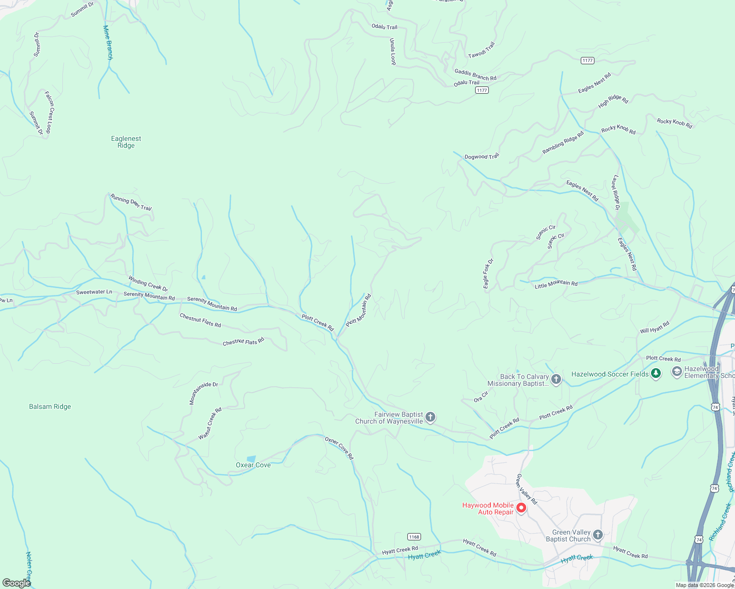 map of restaurants, bars, coffee shops, grocery stores, and more near 277 Plott Mountain Road in Waynesville