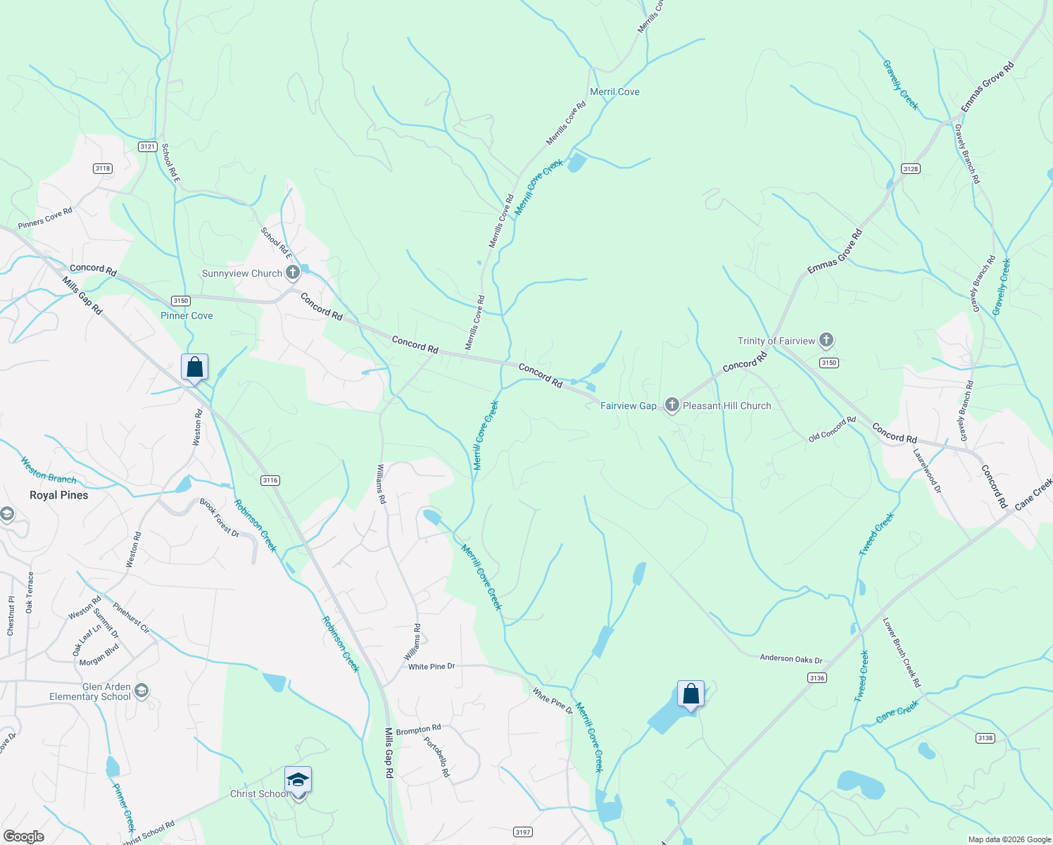 map of restaurants, bars, coffee shops, grocery stores, and more near 10 Cherokee Trail in Fletcher