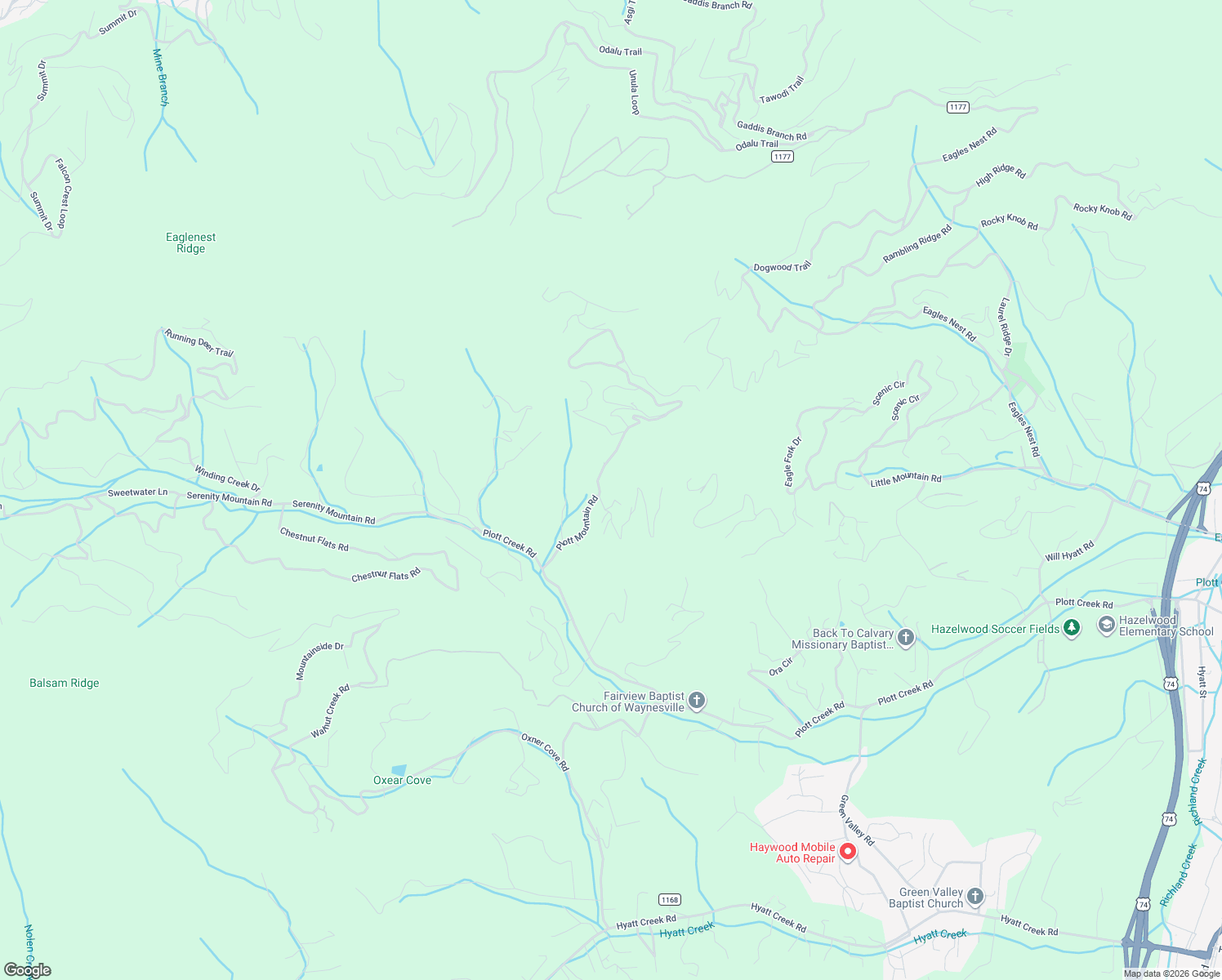map of restaurants, bars, coffee shops, grocery stores, and more near 319 Legend Road in Waynesville