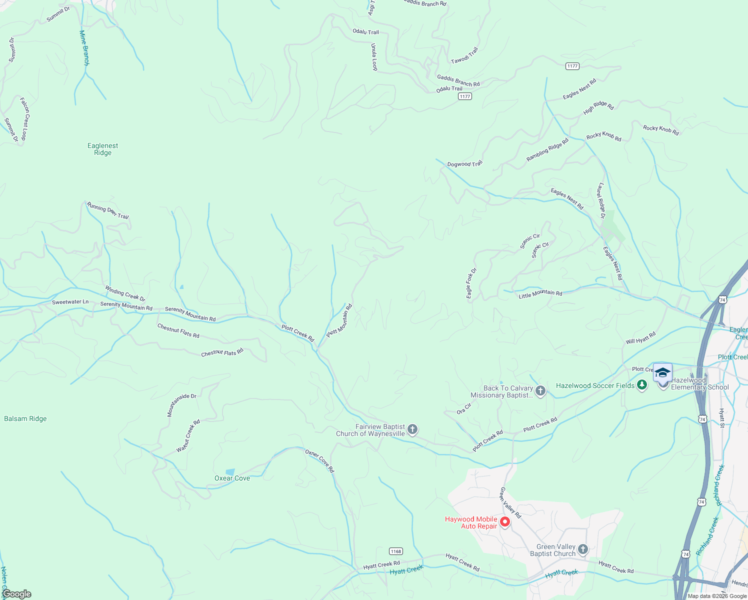 map of restaurants, bars, coffee shops, grocery stores, and more near 319 Legend Road in Waynesville