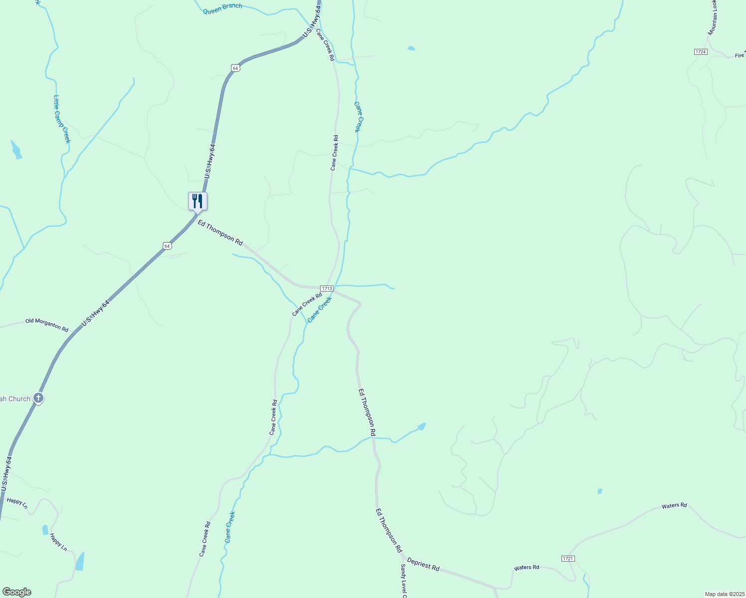 map of restaurants, bars, coffee shops, grocery stores, and more near 589 Ed Thompson Road in Rutherfordton