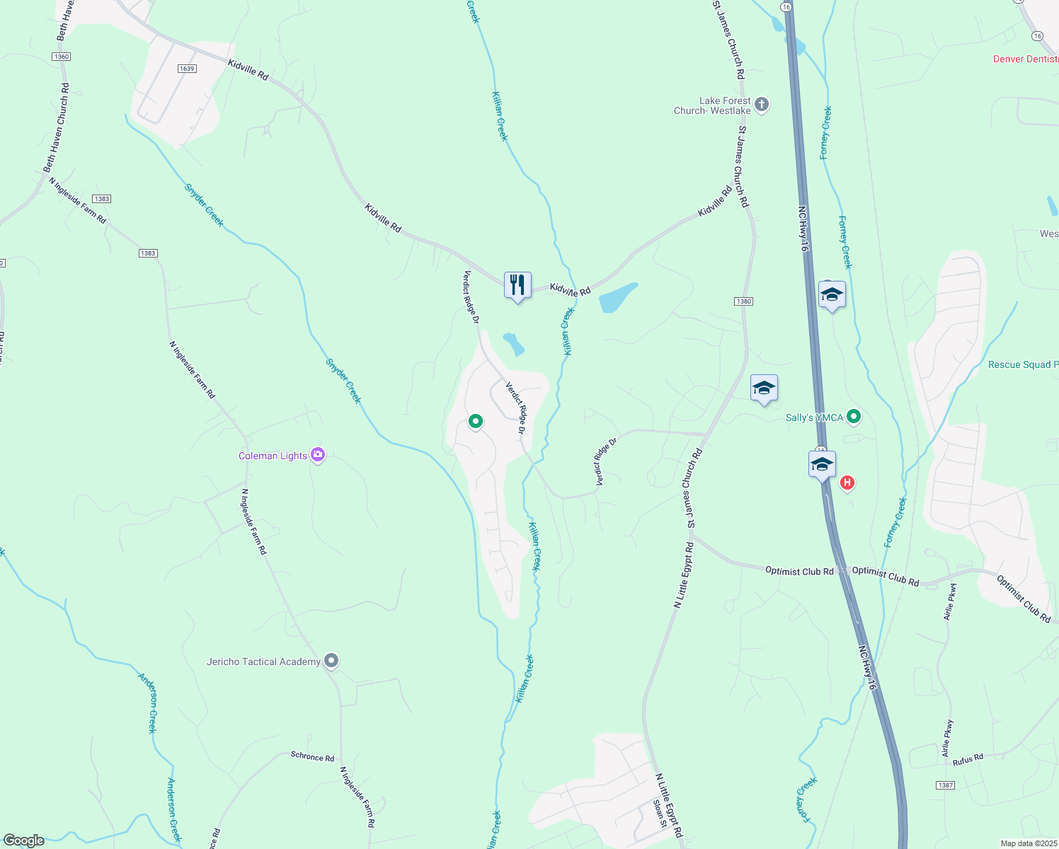 map of restaurants, bars, coffee shops, grocery stores, and more near 1696 Verdict Ridge Drive in Denver