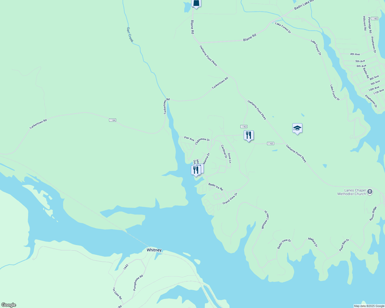 map of restaurants, bars, coffee shops, grocery stores, and more near 163 Clubhouse Drive in New London