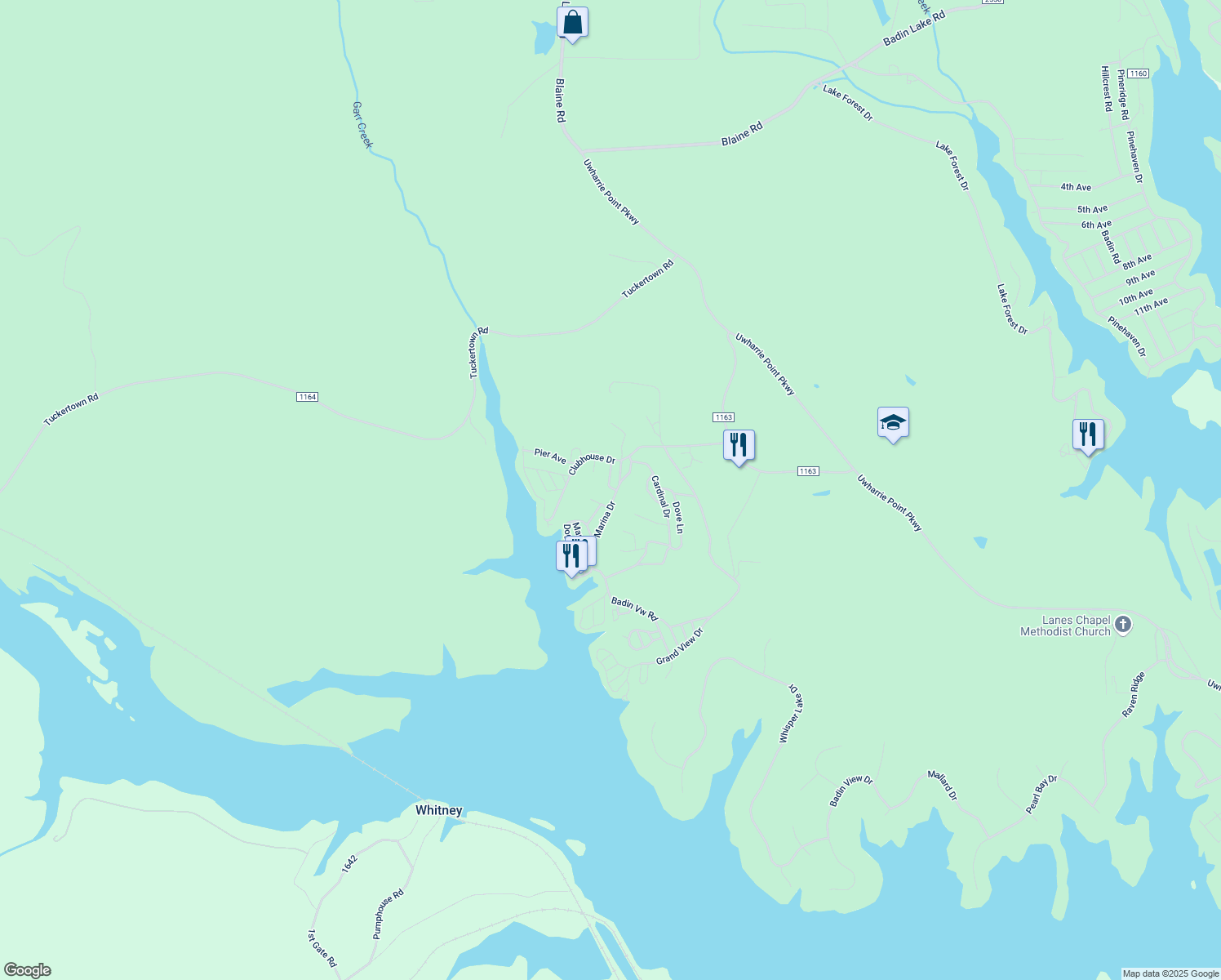 map of restaurants, bars, coffee shops, grocery stores, and more near 108 Meadowview Circle in New London