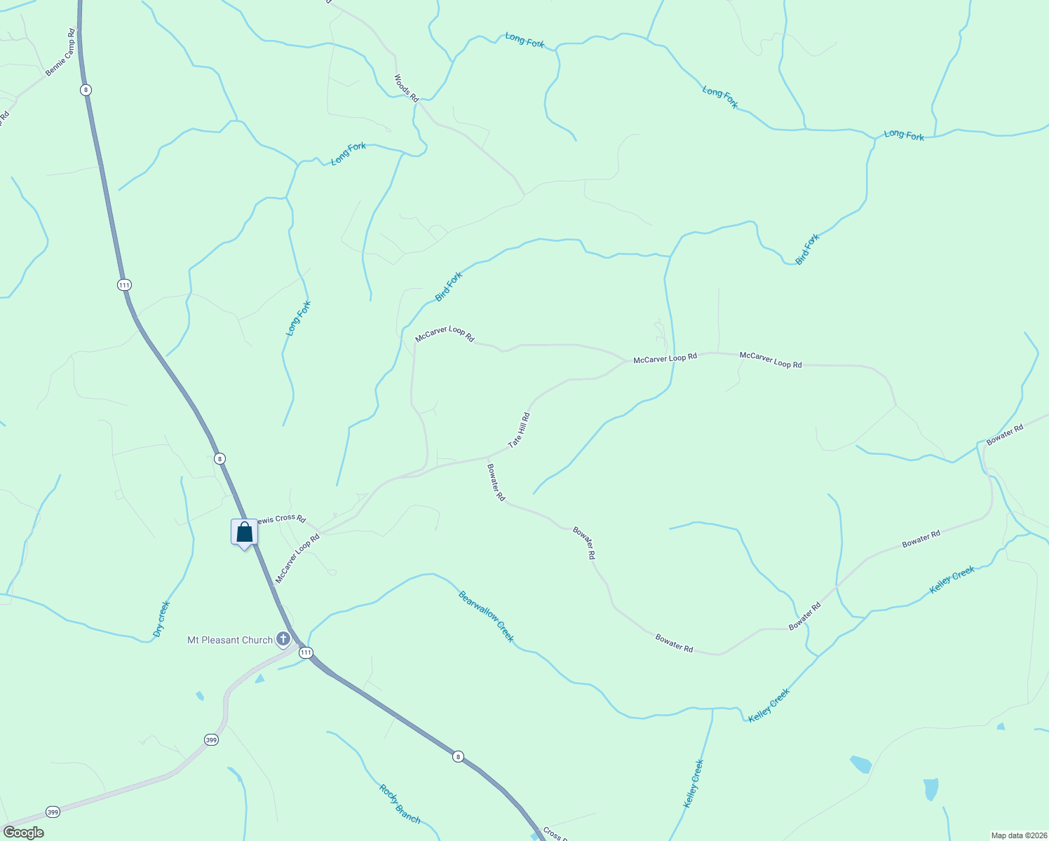 map of restaurants, bars, coffee shops, grocery stores, and more near McCarver Loop Road in Dunlap