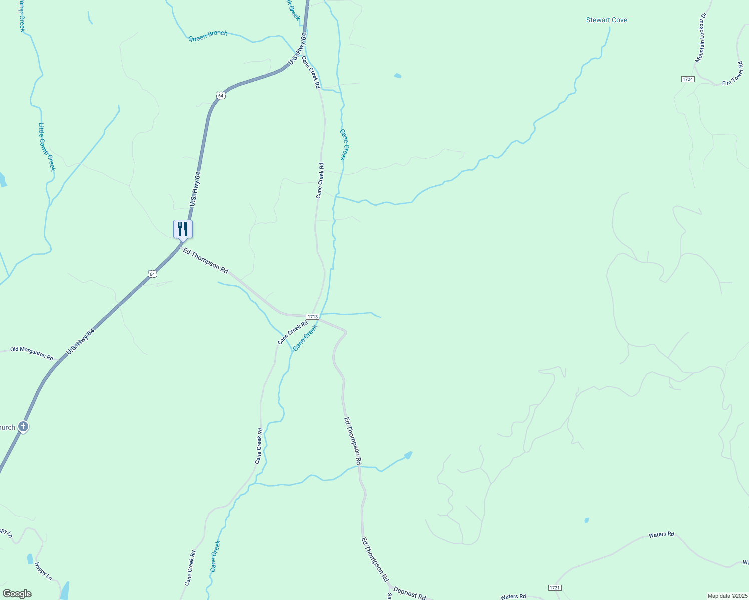 map of restaurants, bars, coffee shops, grocery stores, and more near 589 Ed Thompson Road in Rutherfordton