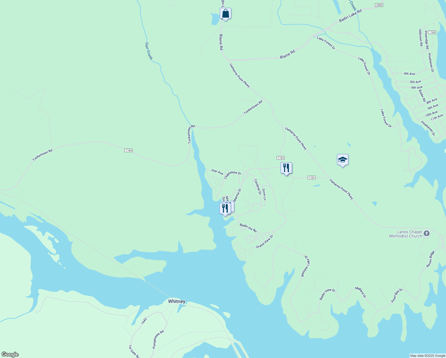 map of restaurants, bars, coffee shops, grocery stores, and more near 134 Clubhouse Drive in New London