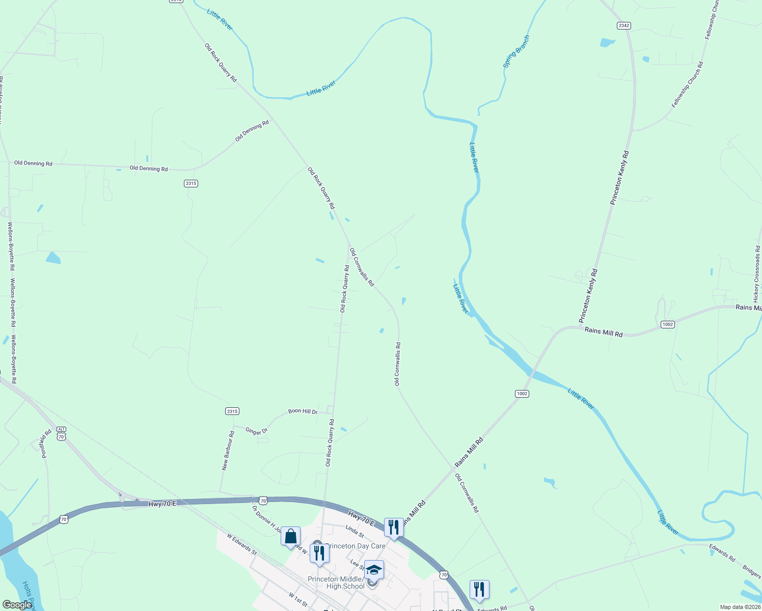 map of restaurants, bars, coffee shops, grocery stores, and more near 276 Old Cornwallis Road in Princeton