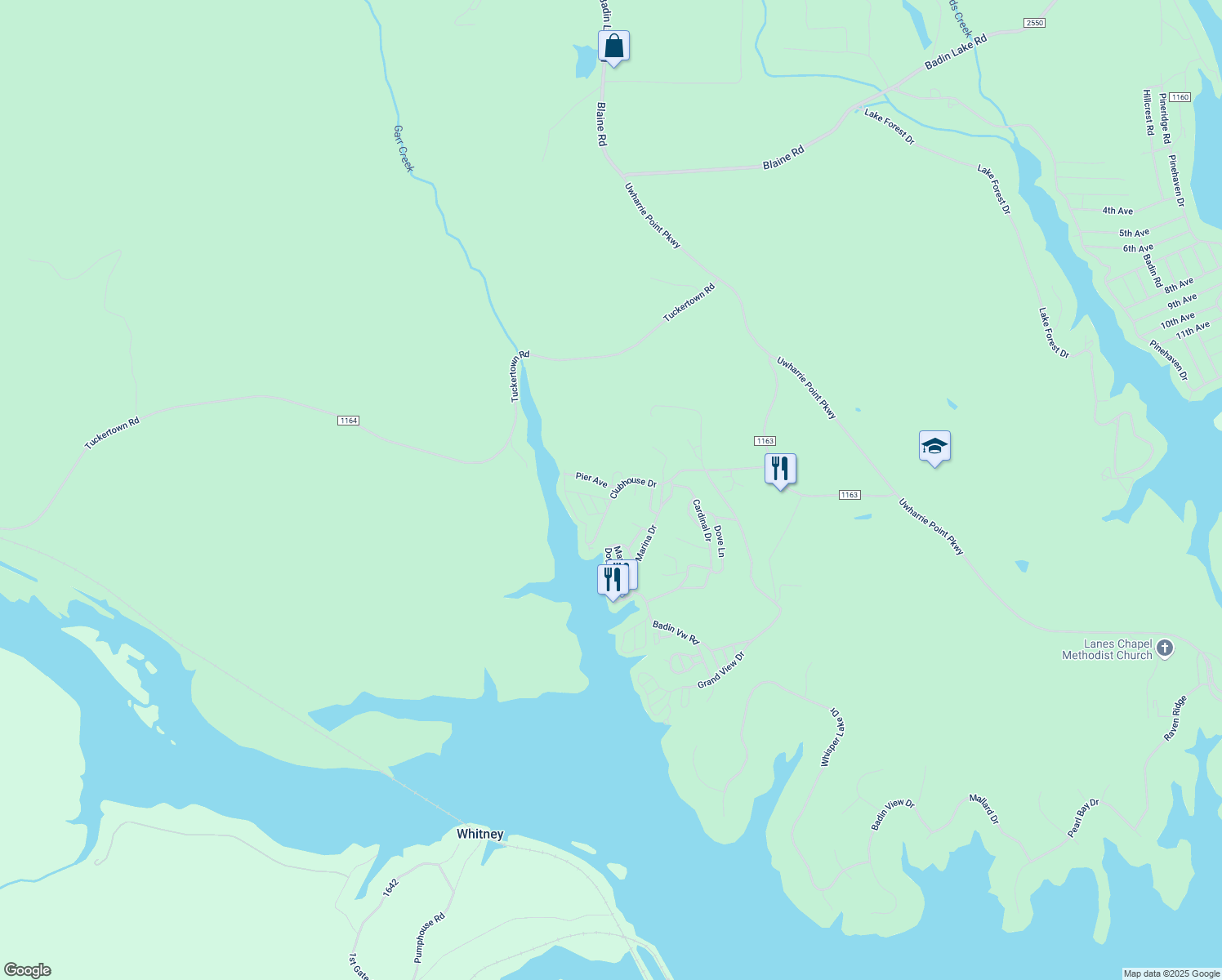 map of restaurants, bars, coffee shops, grocery stores, and more near 134 Clubhouse Drive in New London