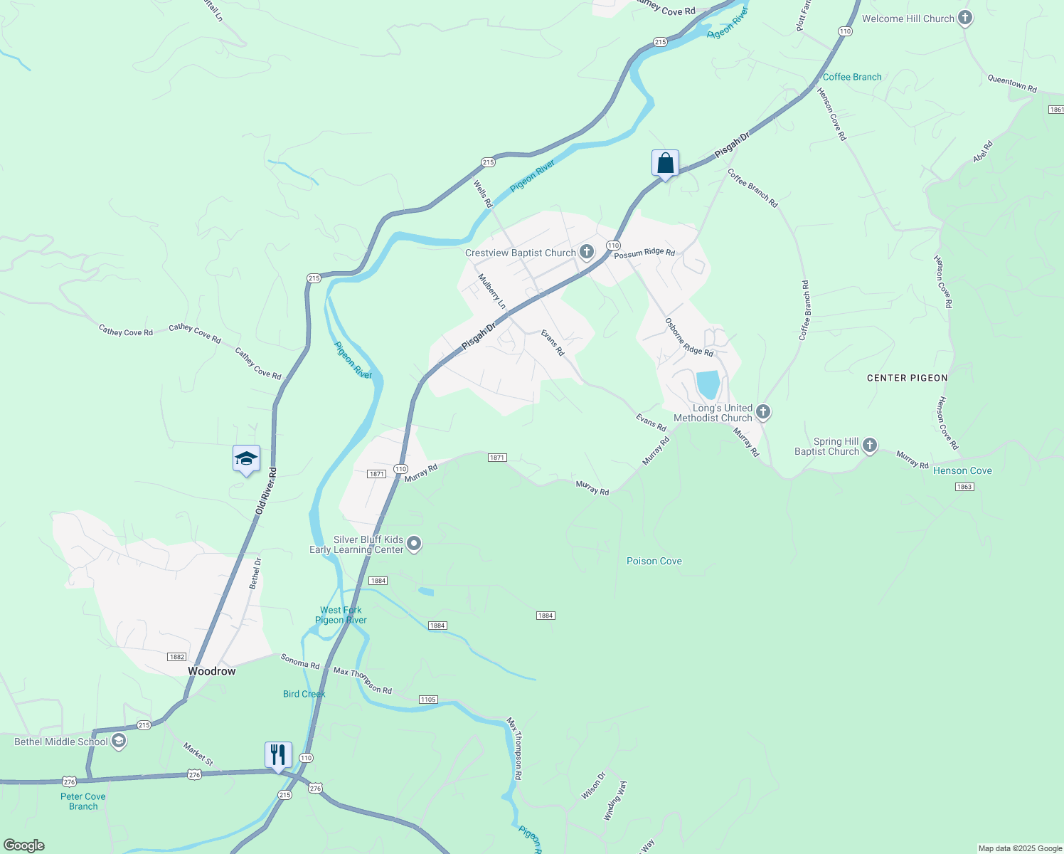 map of restaurants, bars, coffee shops, grocery stores, and more near 91 Thunder Ridge Road in Canton