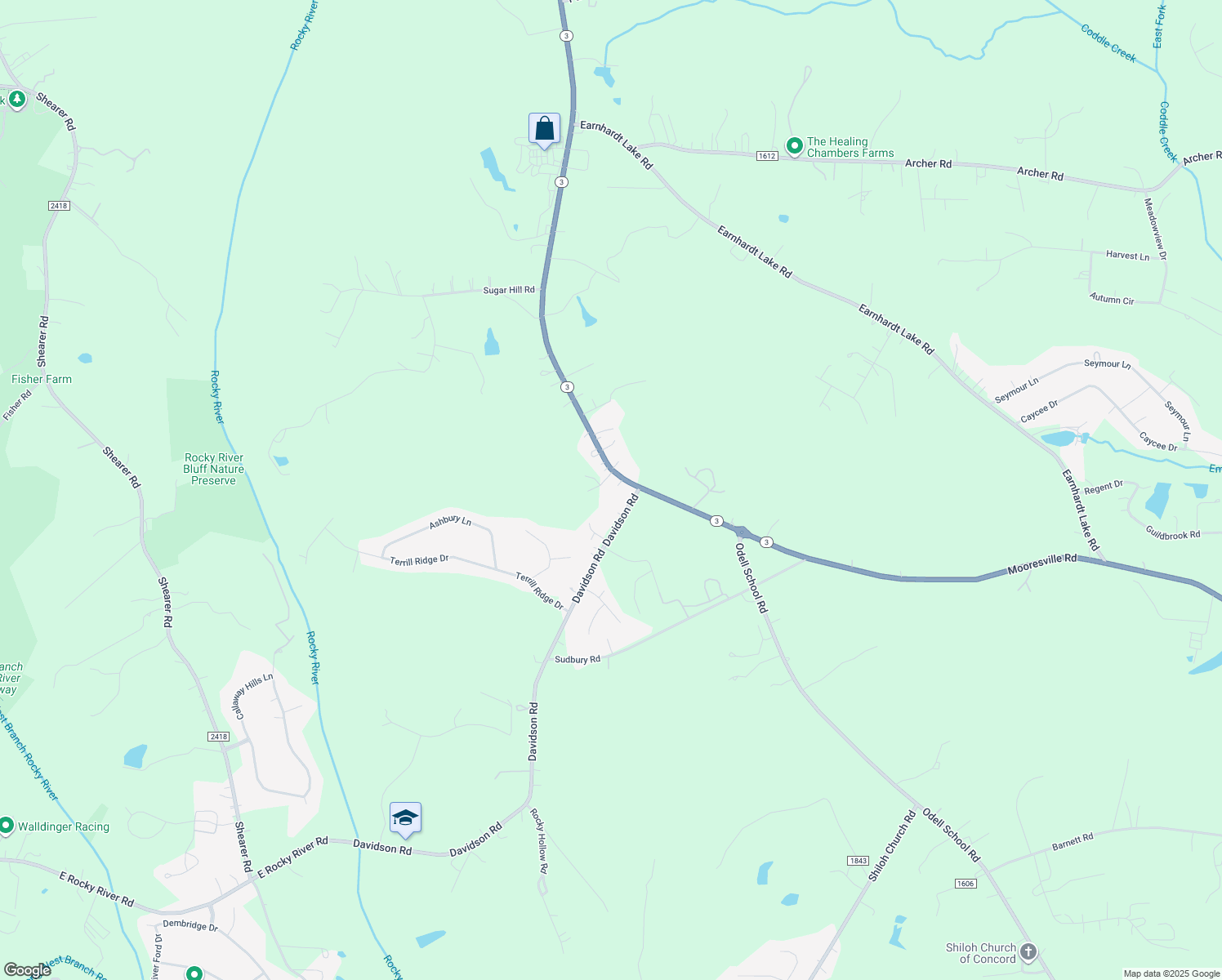 map of restaurants, bars, coffee shops, grocery stores, and more near 11123 Mooresville Road in Davidson