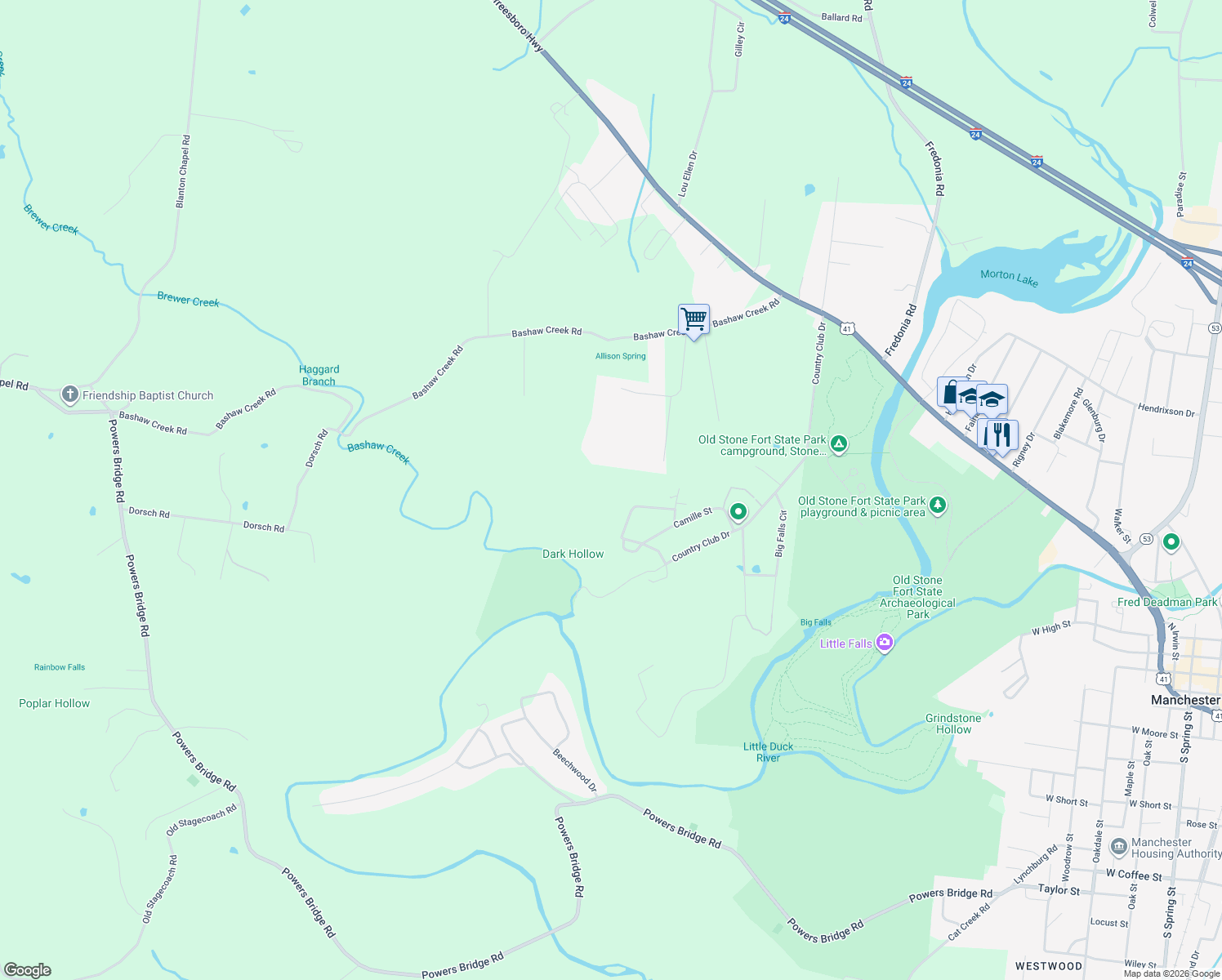 map of restaurants, bars, coffee shops, grocery stores, and more near 233 Angwen Avenue in Manchester