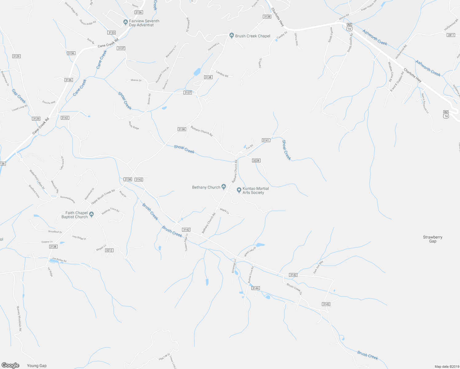 map of restaurants, bars, coffee shops, grocery stores, and more near 239 Bethany Church Road in Fairview