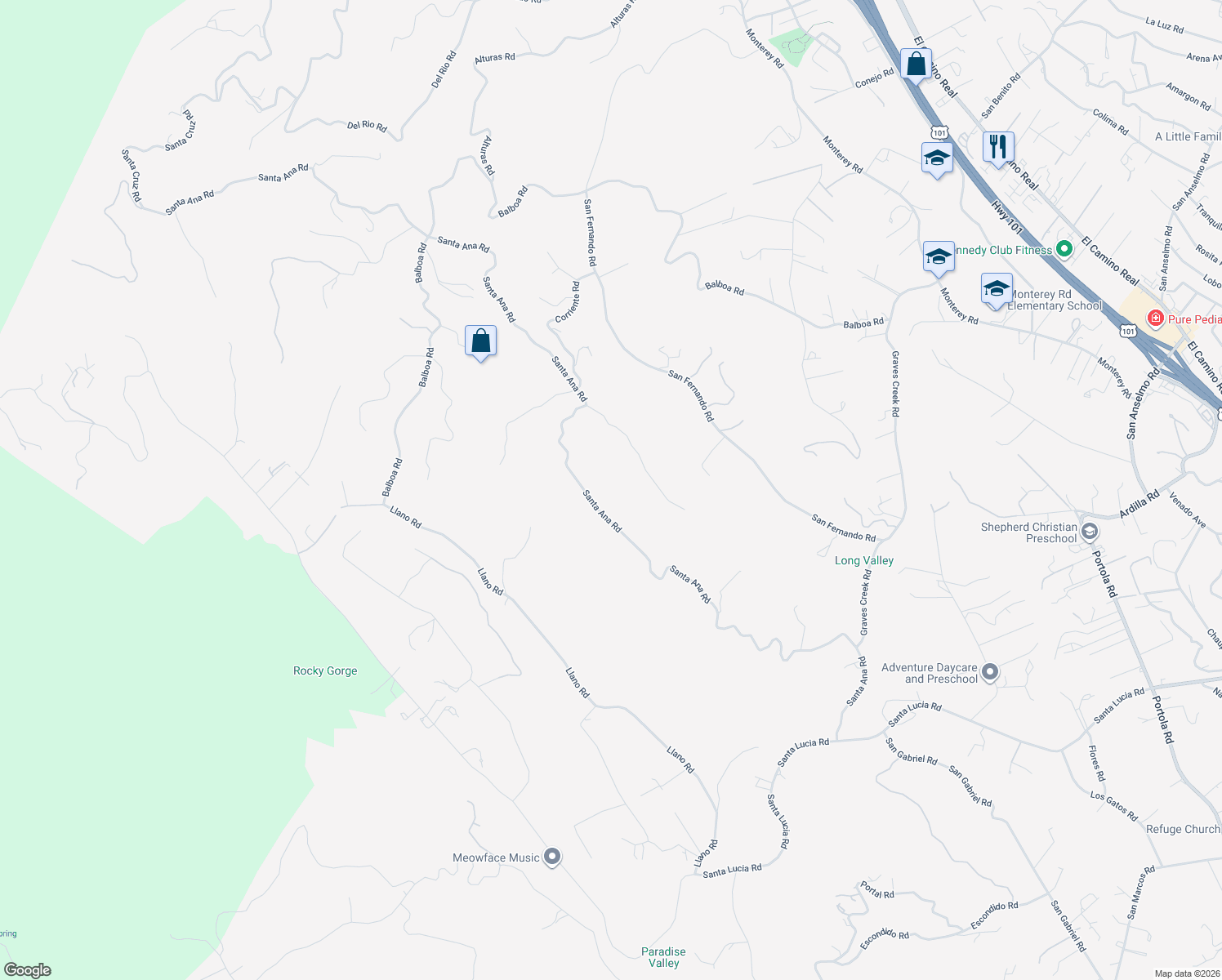 map of restaurants, bars, coffee shops, grocery stores, and more near 11200 Santa Ana Road in Atascadero