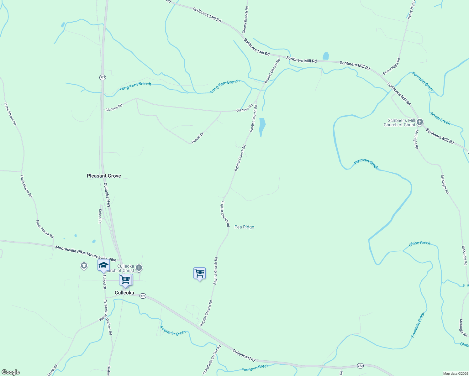 map of restaurants, bars, coffee shops, grocery stores, and more near 2329 Tracy Lane in Culleoka