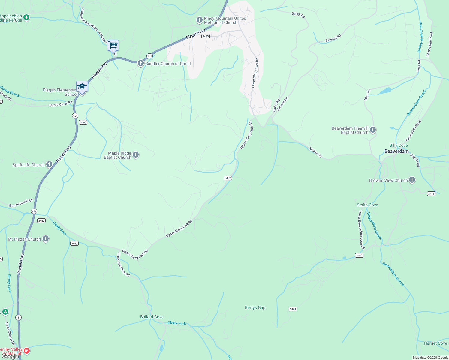 map of restaurants, bars, coffee shops, grocery stores, and more near 570 Upper Glady Fork Road in Candler