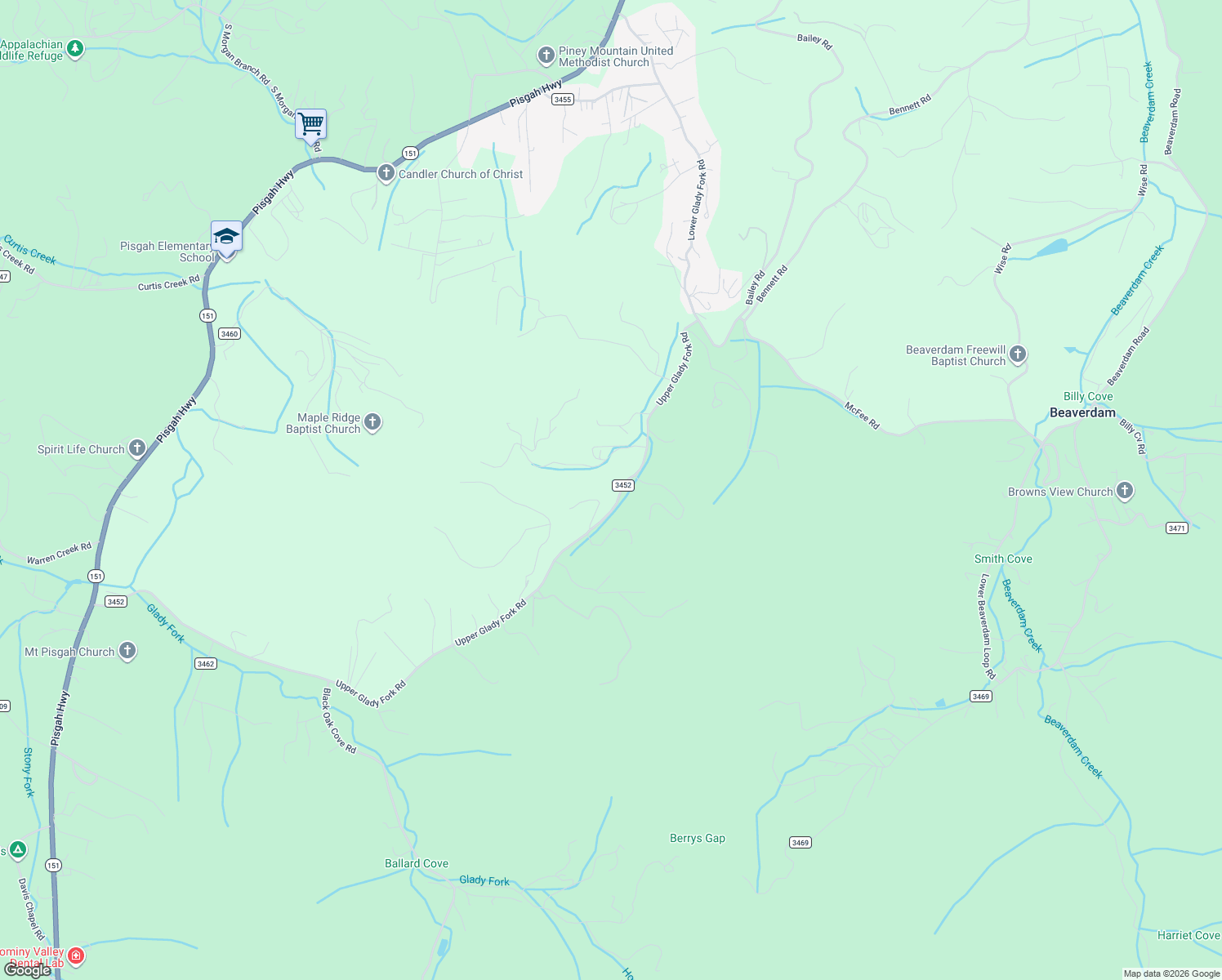 map of restaurants, bars, coffee shops, grocery stores, and more near 570 Upper Glady Fork Road in Candler