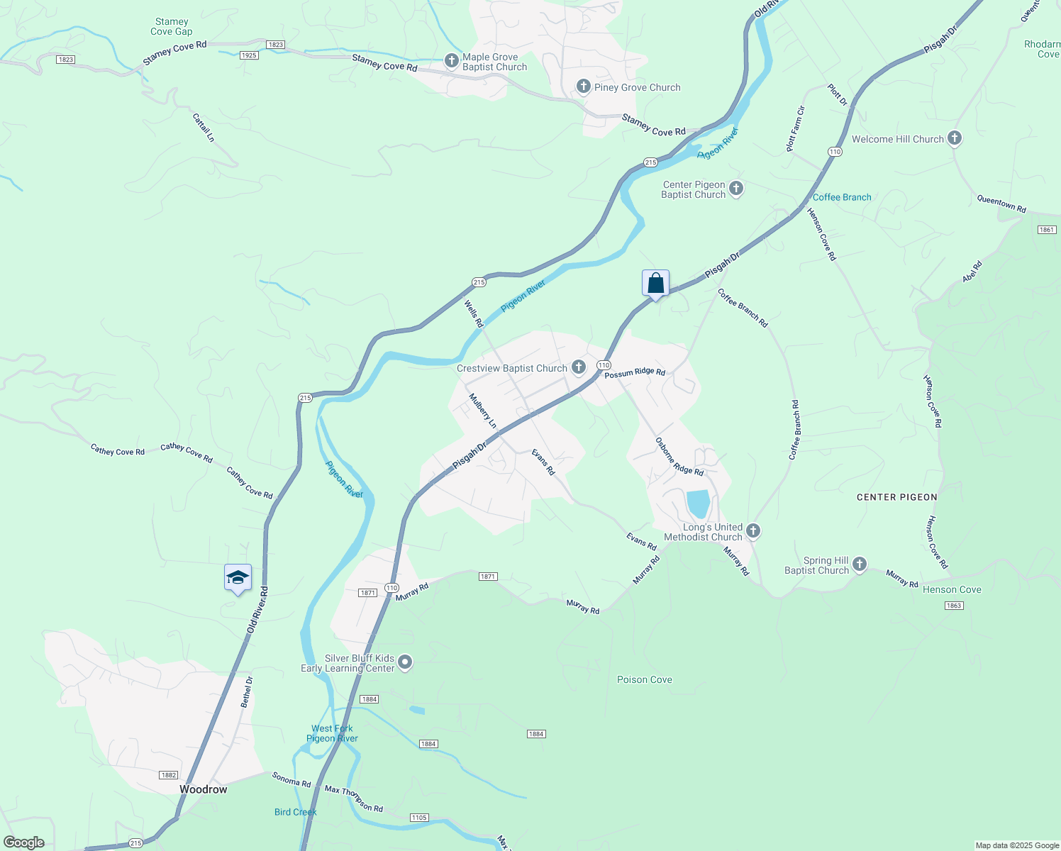map of restaurants, bars, coffee shops, grocery stores, and more near 3511 Pisgah Dr in Canton