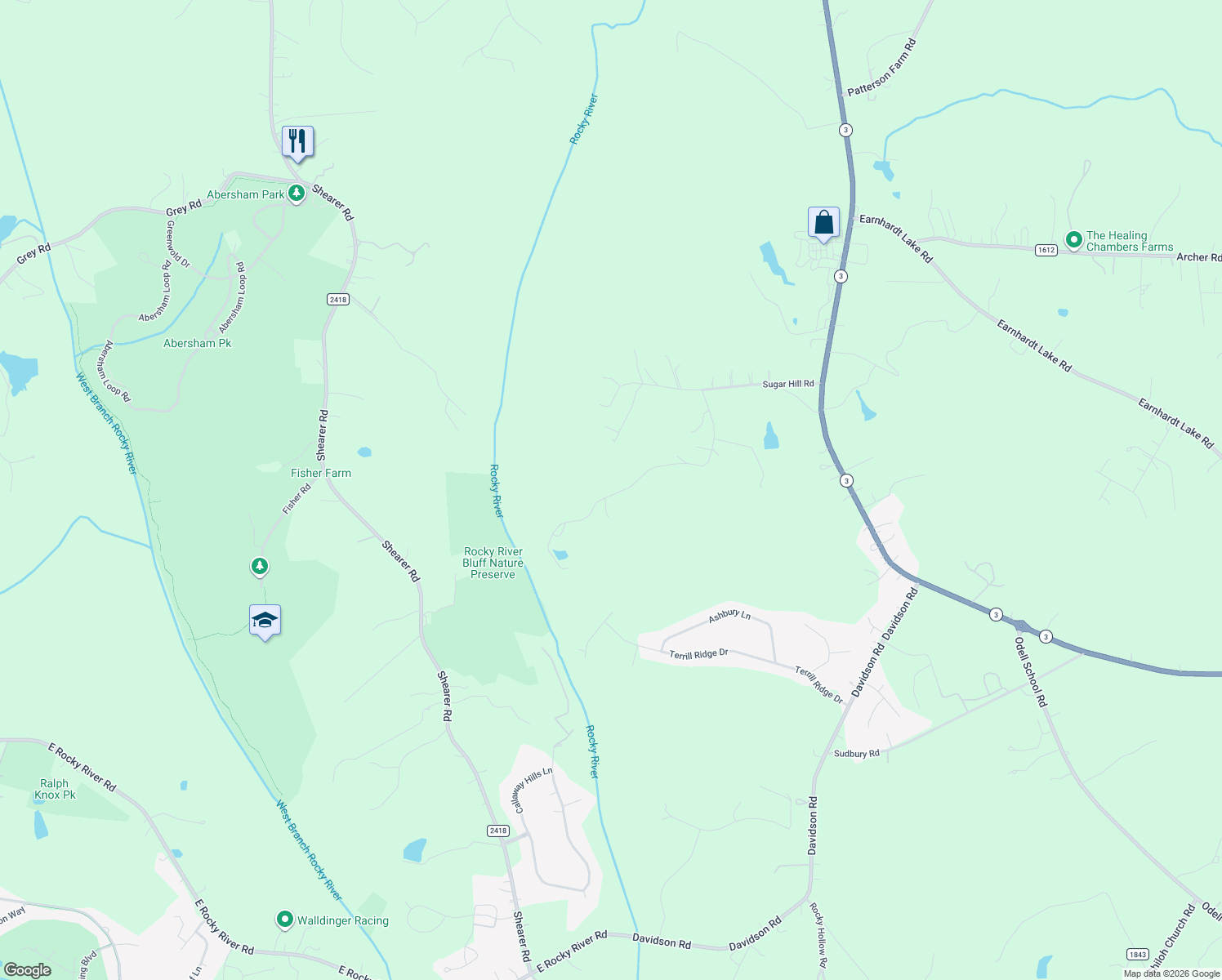 map of restaurants, bars, coffee shops, grocery stores, and more near 5729 Vinewood Road in Davidson
